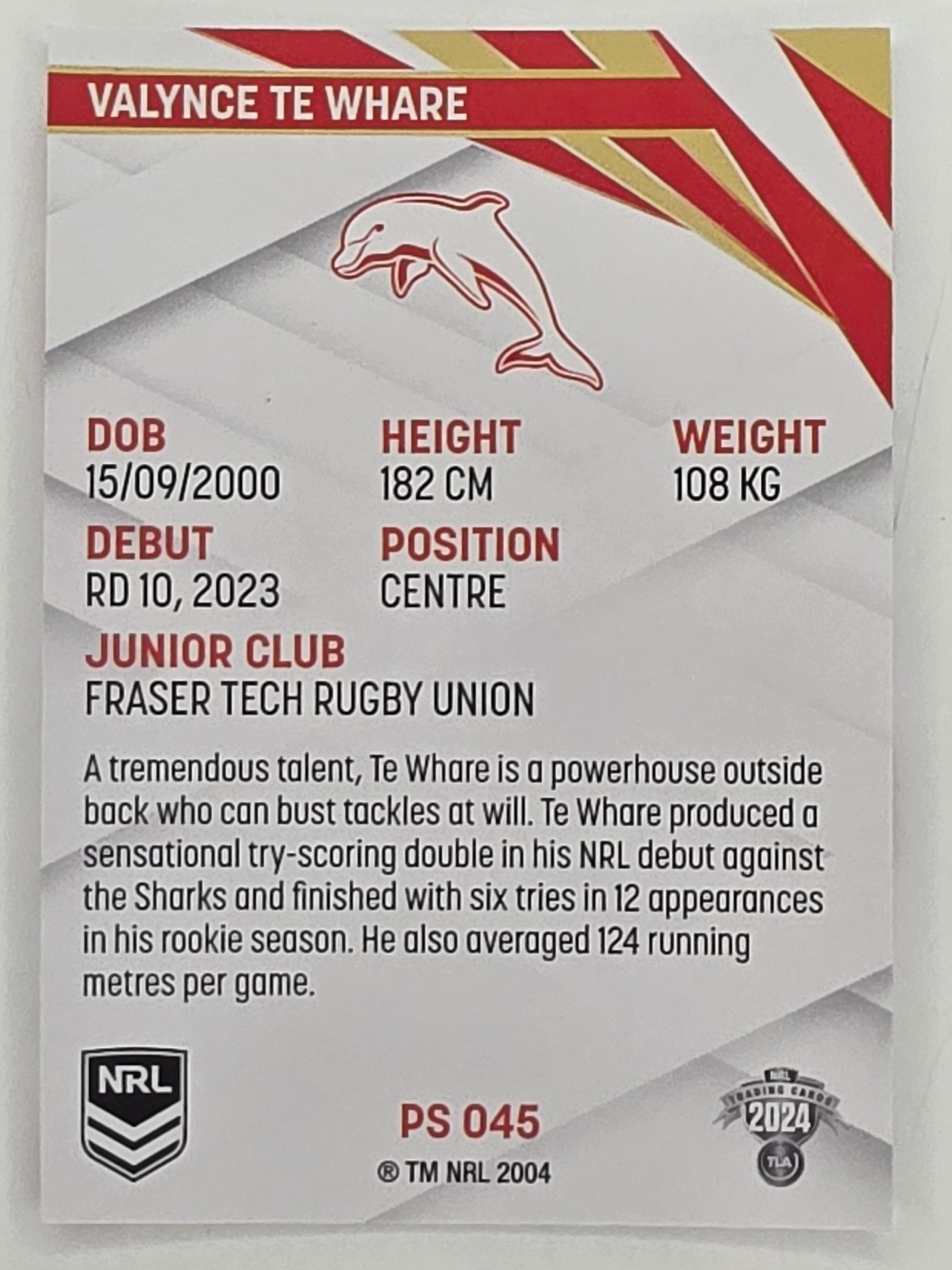 NRL 2024 Traders Pearl Parallel #045 Valynce Te Whare Redcliffe Dolphins