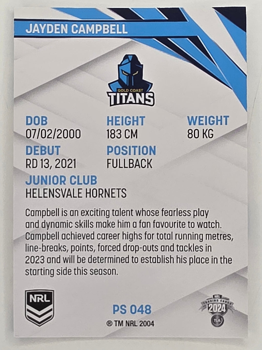 NRL 2024 Traders Pearl Parallel #048 Jayden Campbell Gold Coast Titans