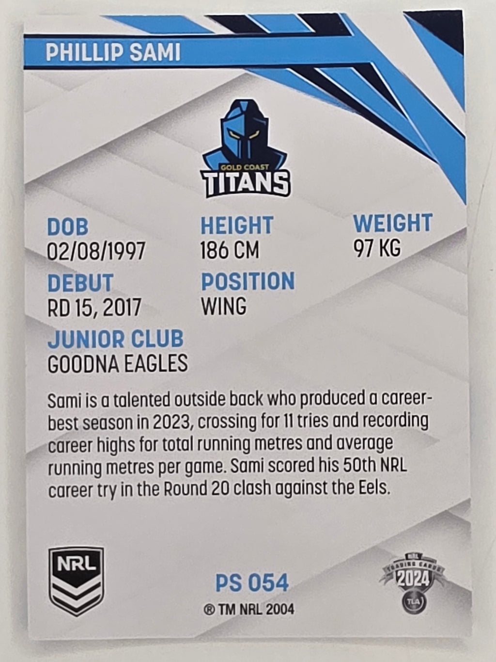 NRL 2024 Traders Pearl Parallel #054 Phillip Sami Gold Coast Titans