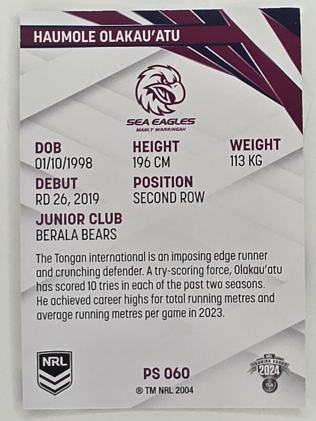 NRL 2024 Traders Pearl Parallel #060 Haumole Olakau’atu Manly Warringah Sea Eagles