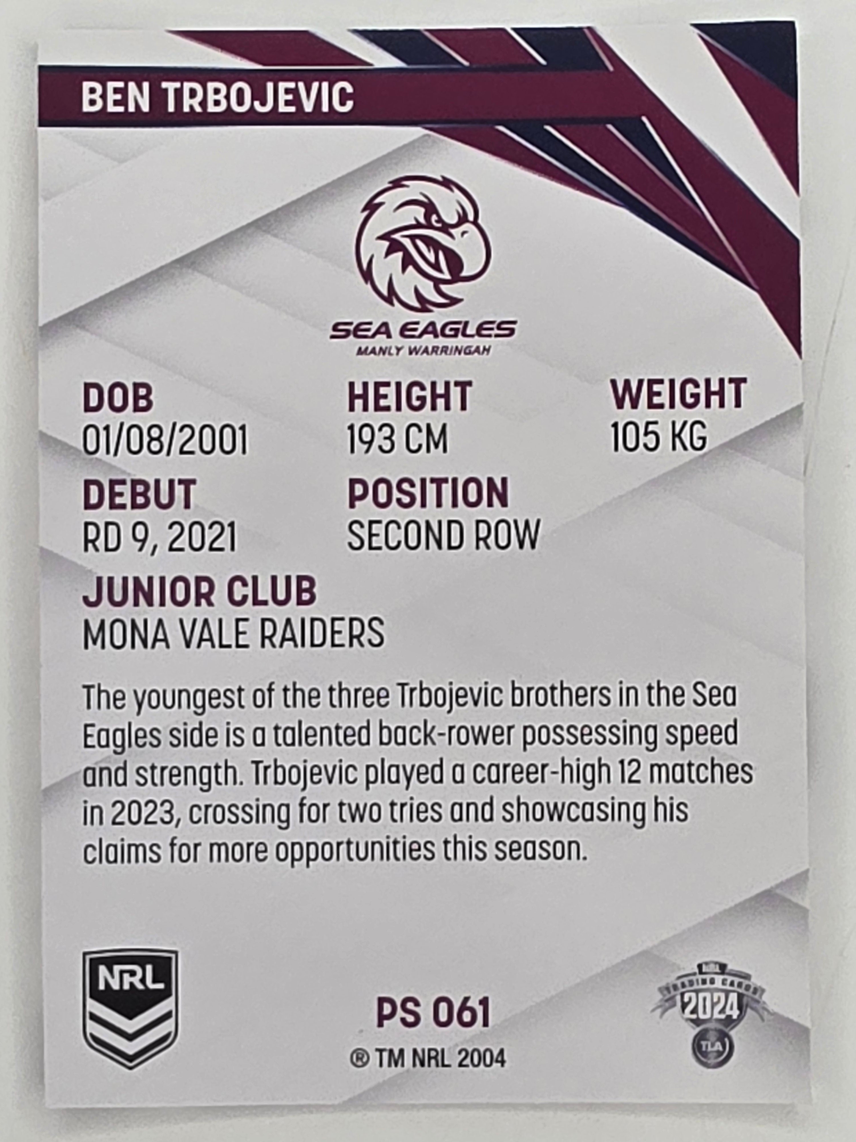 NRL 2024 Traders Pearl Parallel #061 Ben Trbojevic Manly Warringah Sea Eagles