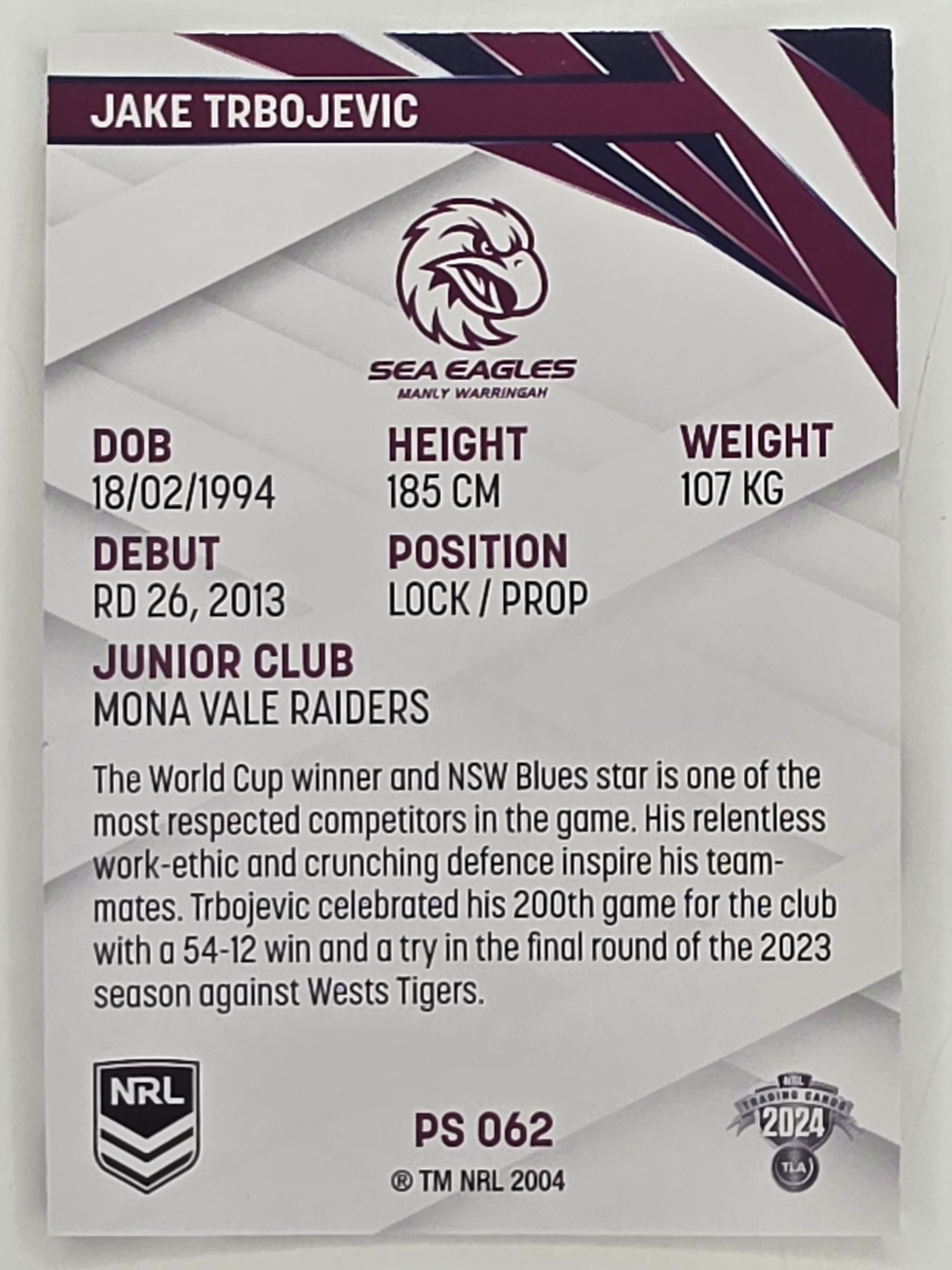 NRL 2024 Traders Pearl Parallel #062 Jake Trbojevic Manly Warringah Sea Eagles