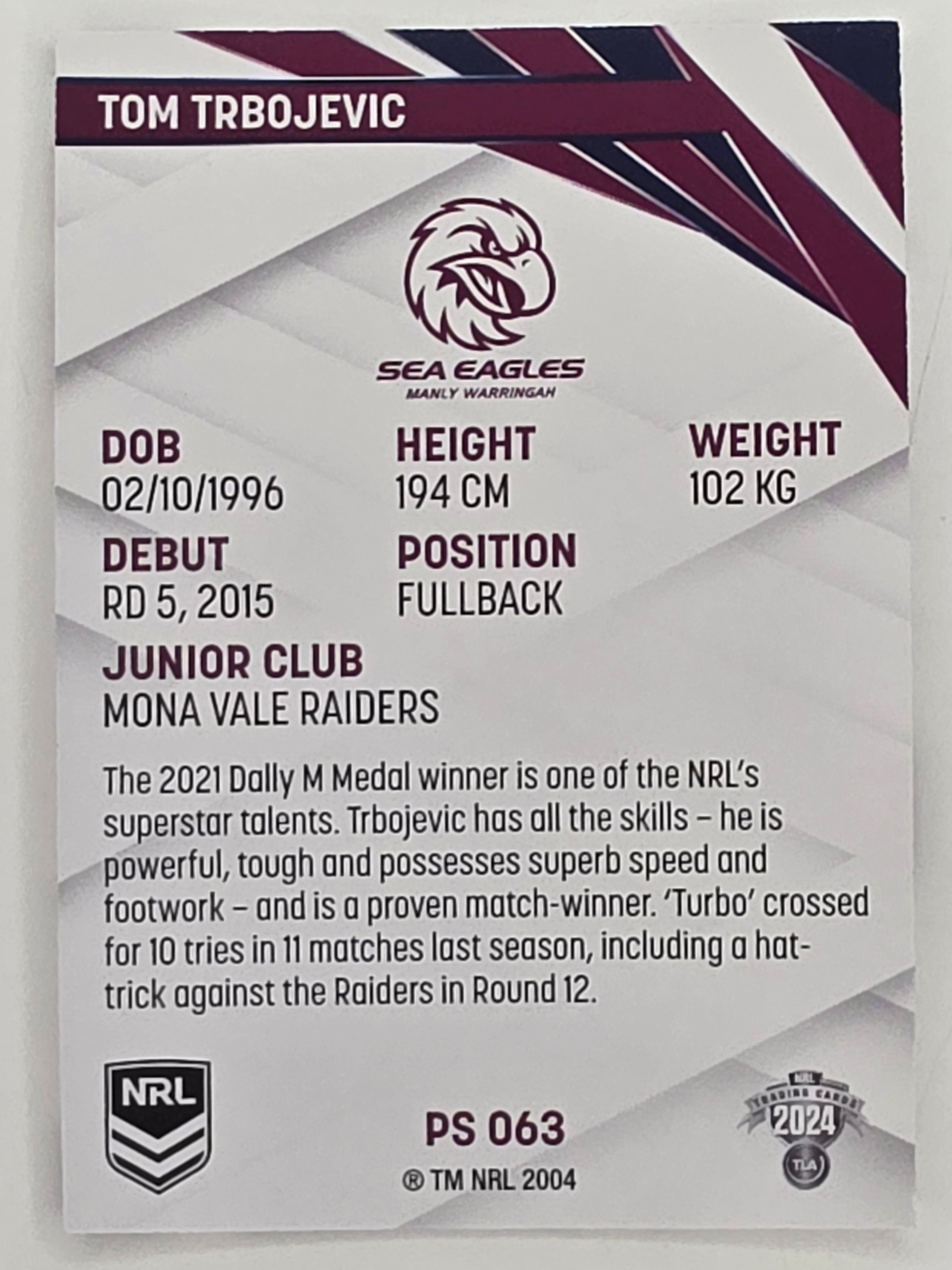 NRL 2024 Traders Pearl Parallel #063 Tom Trbojevic Manly Warringah Sea Eagles