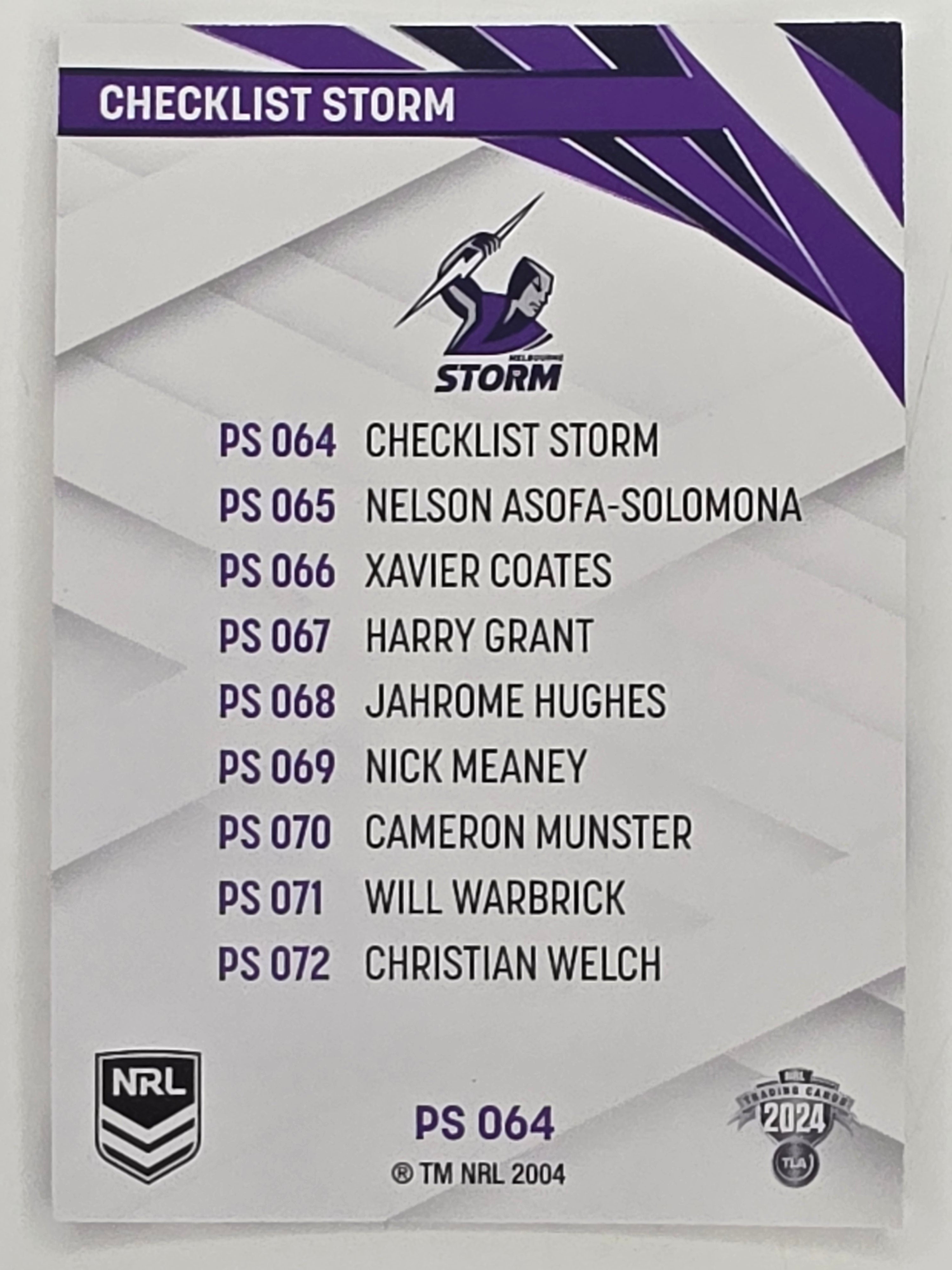 NRL 2024 Traders Pearl Parallel #064 Storm Checklist Melbourne Storm