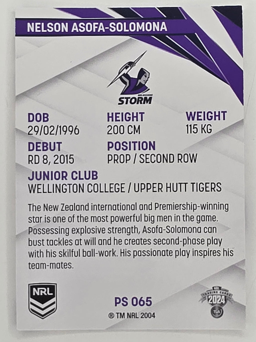 NRL 2024 Traders Pearl Parallel #065 Nelson Asofa-Solomona Melbourne Storm