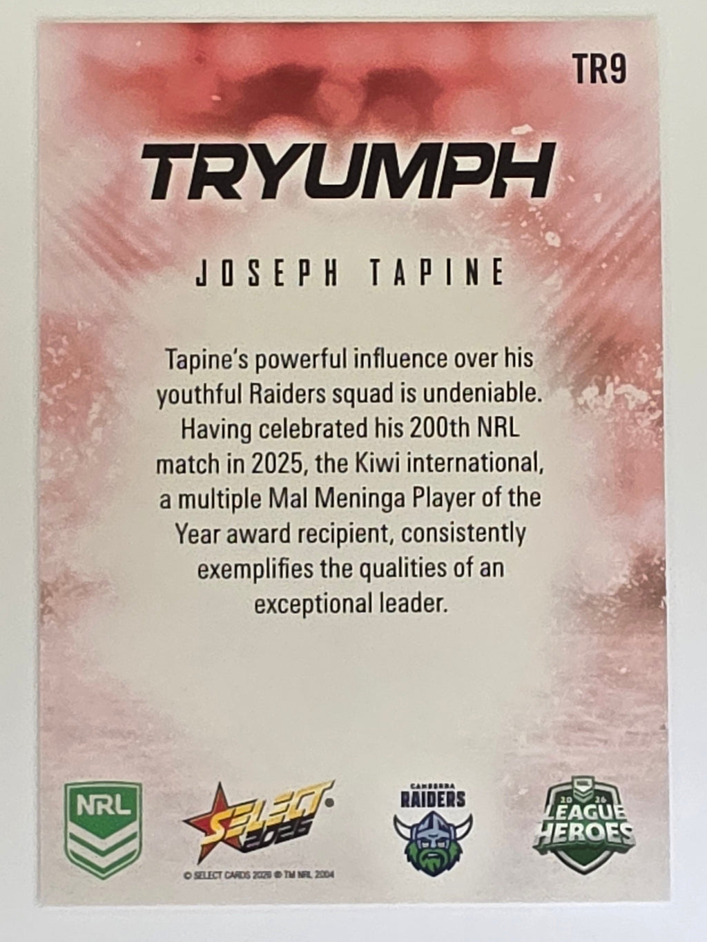 NRL 2026 League Heroes | Tryumph | #TR9 | Joseph Tapine | Canberra Raiders