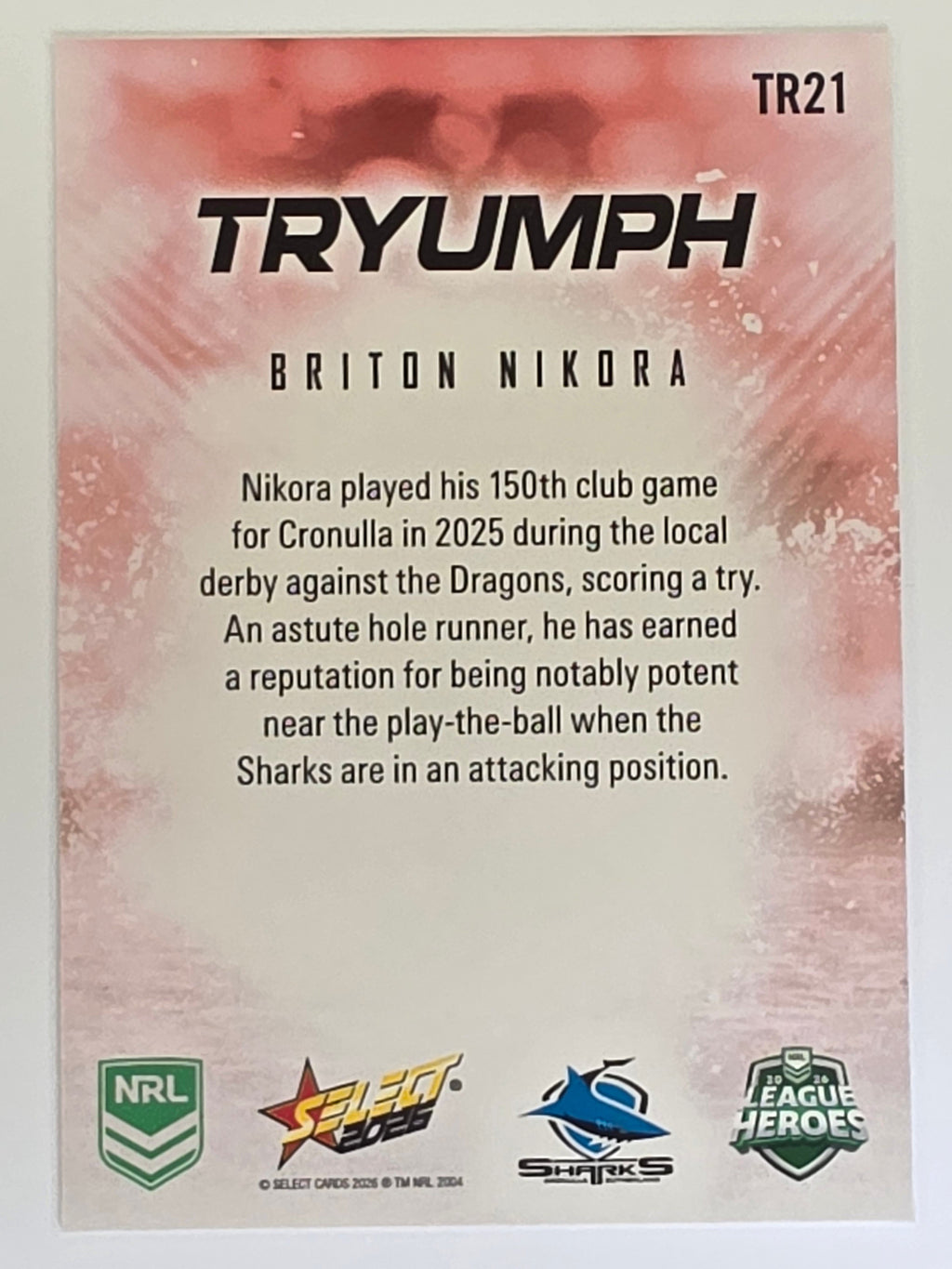 NRL 2026 League Heroes | Tryumph | #TR21 | Briton Nikora | Cronulla Sharks