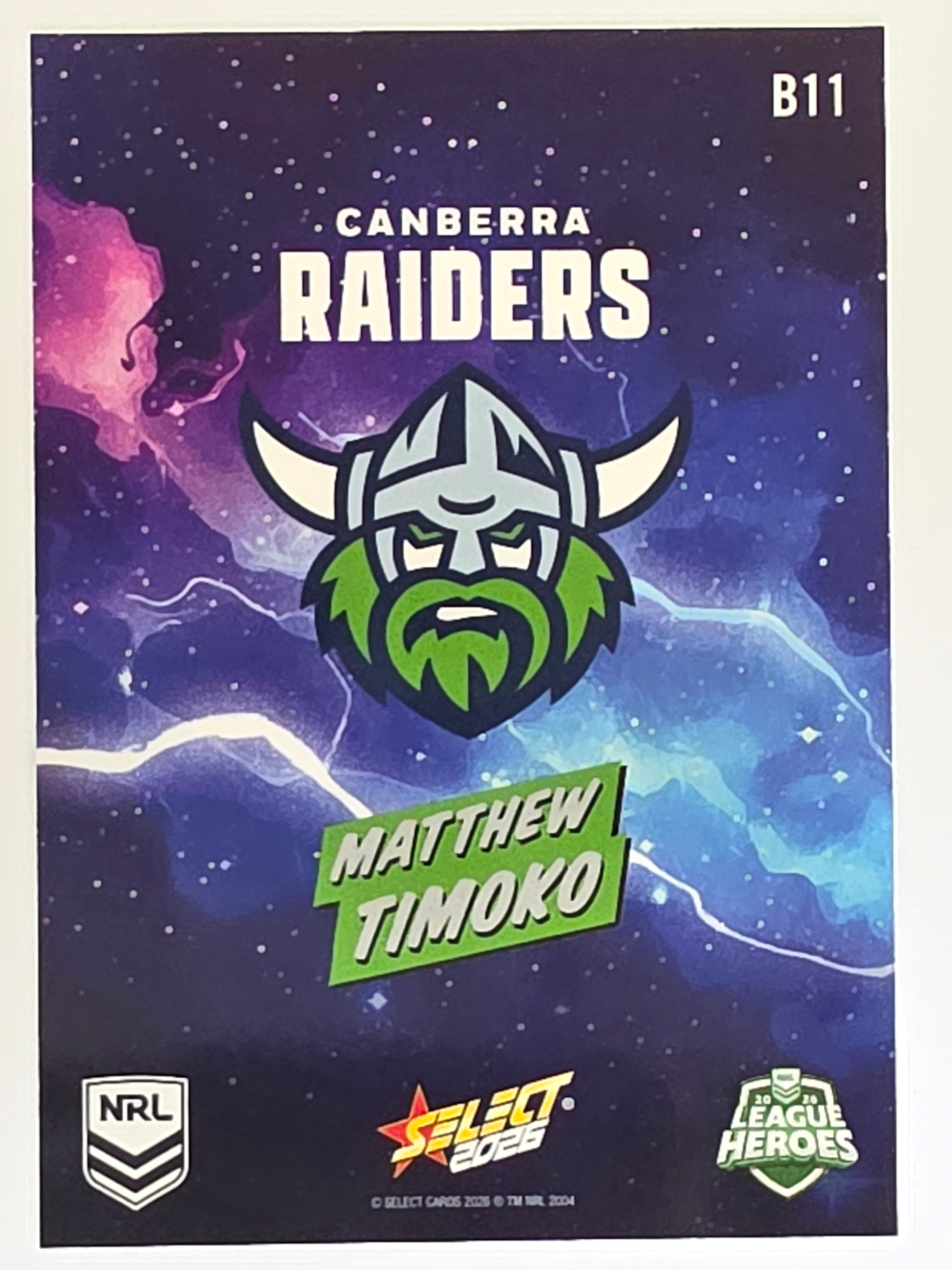 NRL 2026 League Heroes | Bang | #B11 | Matthew Timoko | Canberra Raiders