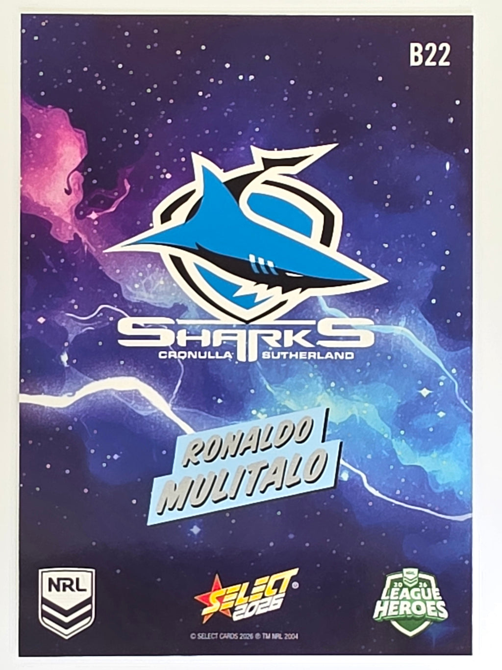 NRL 2026 League Heroes | Bang | #B22 | Ronaldo Mulitalo | Cronulla Sharks