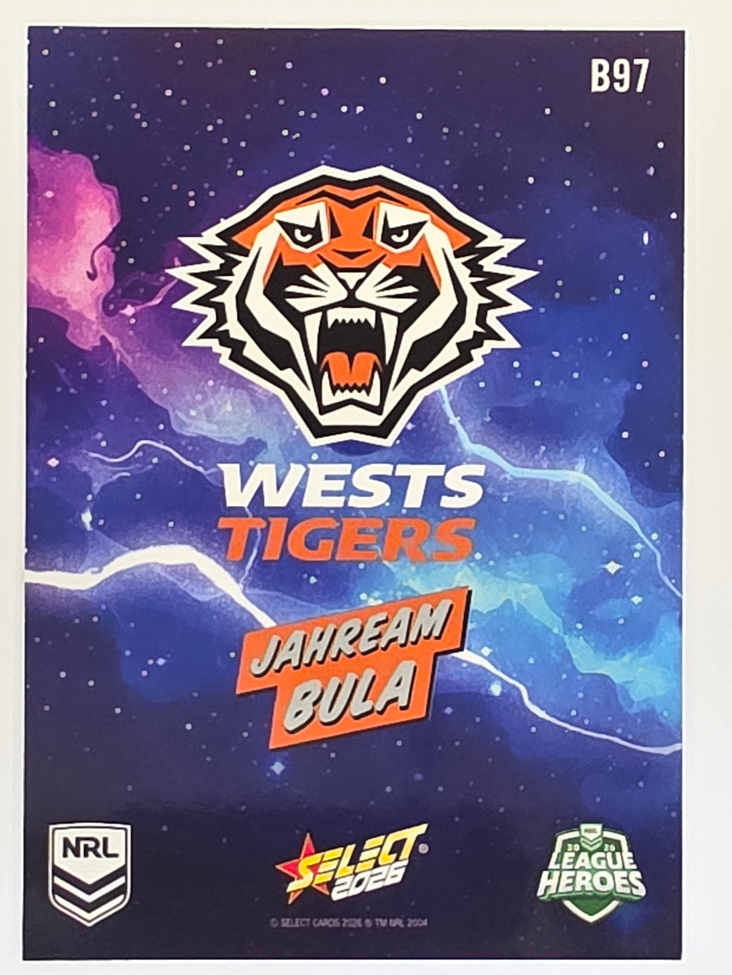 NRL 2026 League Heroes | Bang | #B97 | Jahream Bula | Wests Tigers