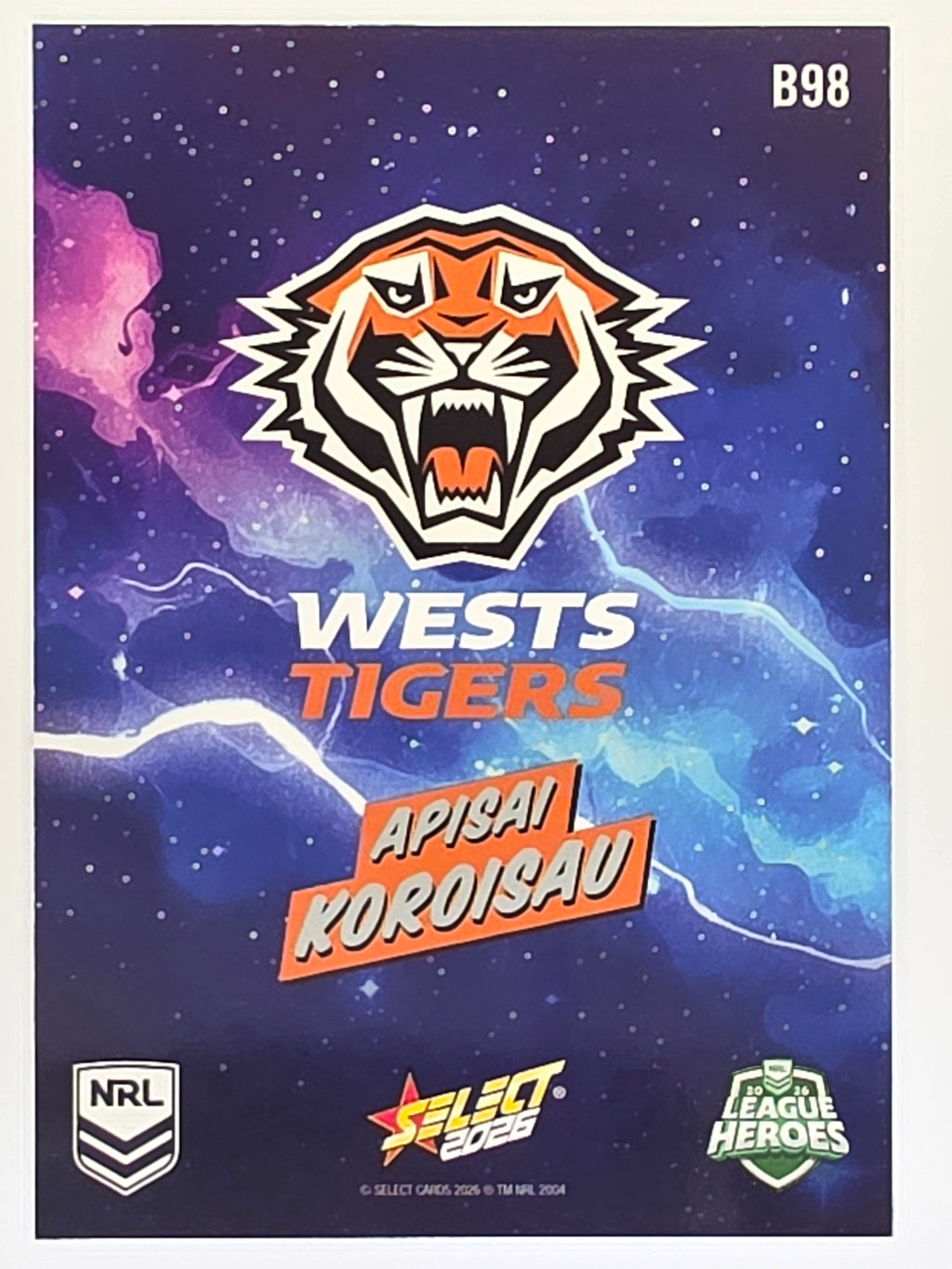 NRL 2026 League Heroes | Bang | #B98 | Apisai Koroisau | Wests Tigers