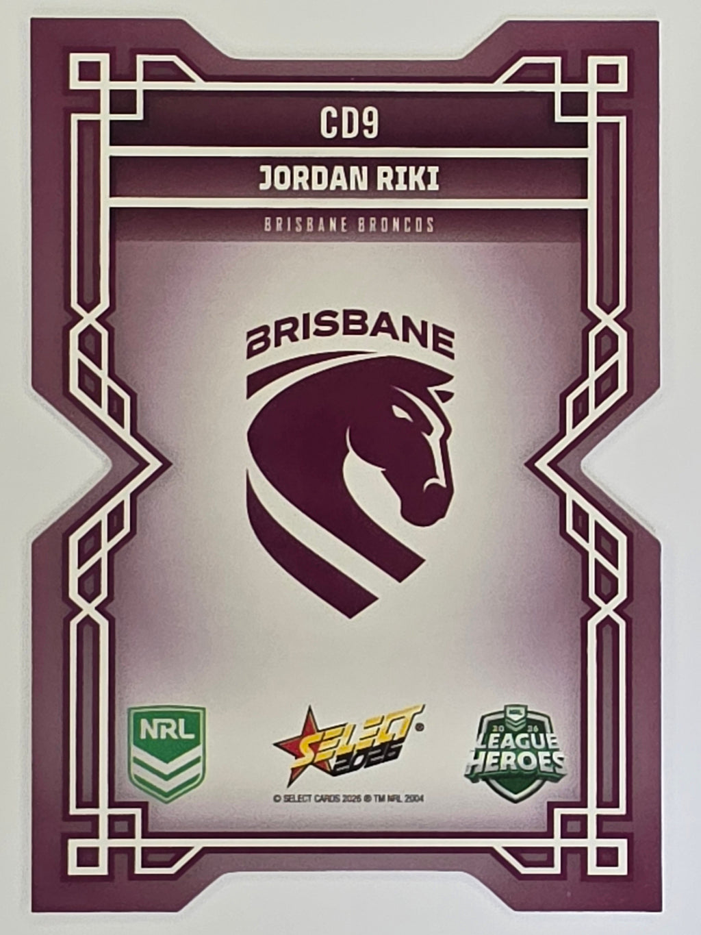 NRL 2026 League Heroes | Colours Diecut | #CD9 | Jordan Riki | Brisbane Broncos
