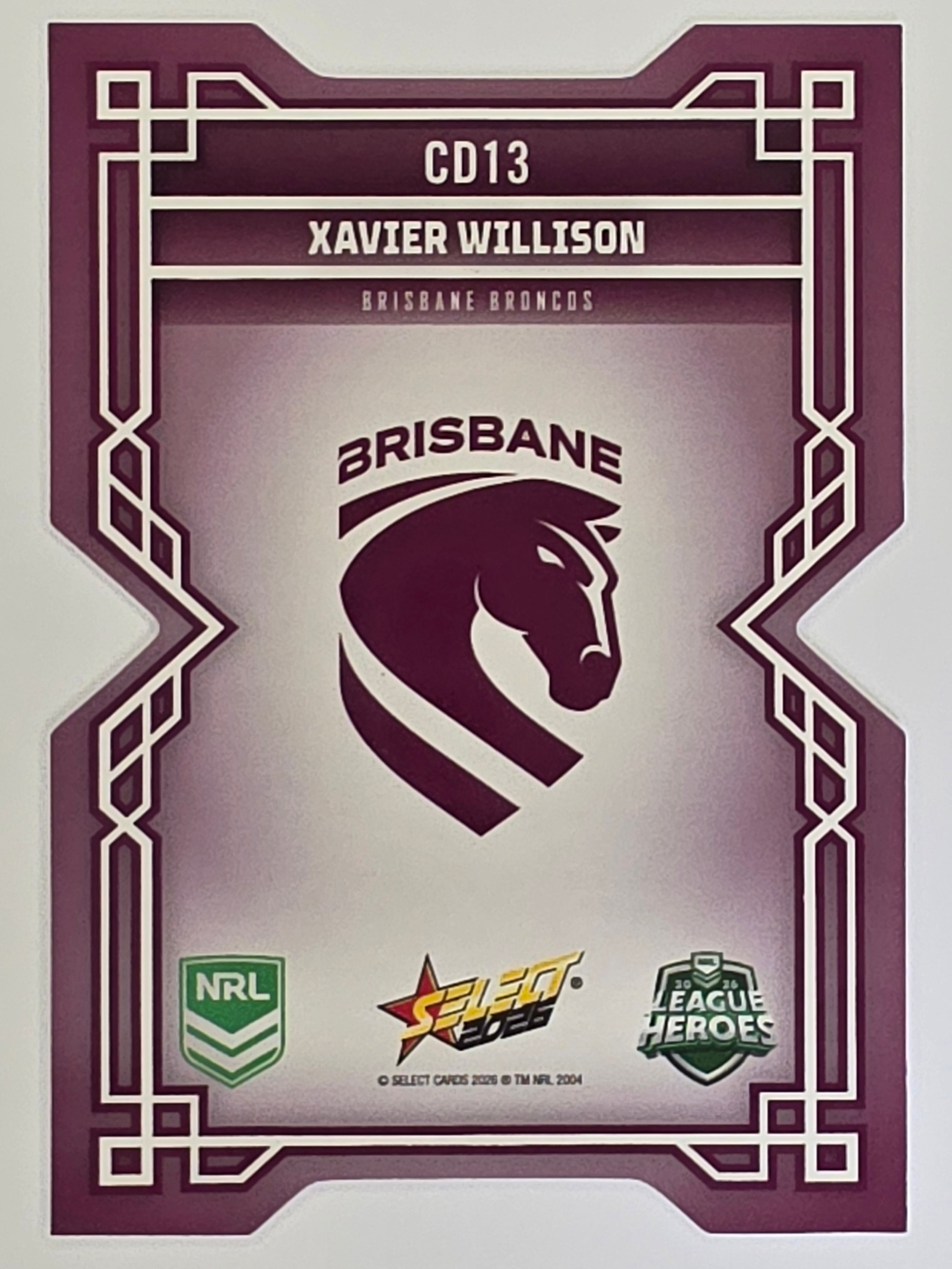 NRL 2026 League Heroes | Colours Diecut | #CD13 | Xavier Willison | Brisbane Broncos