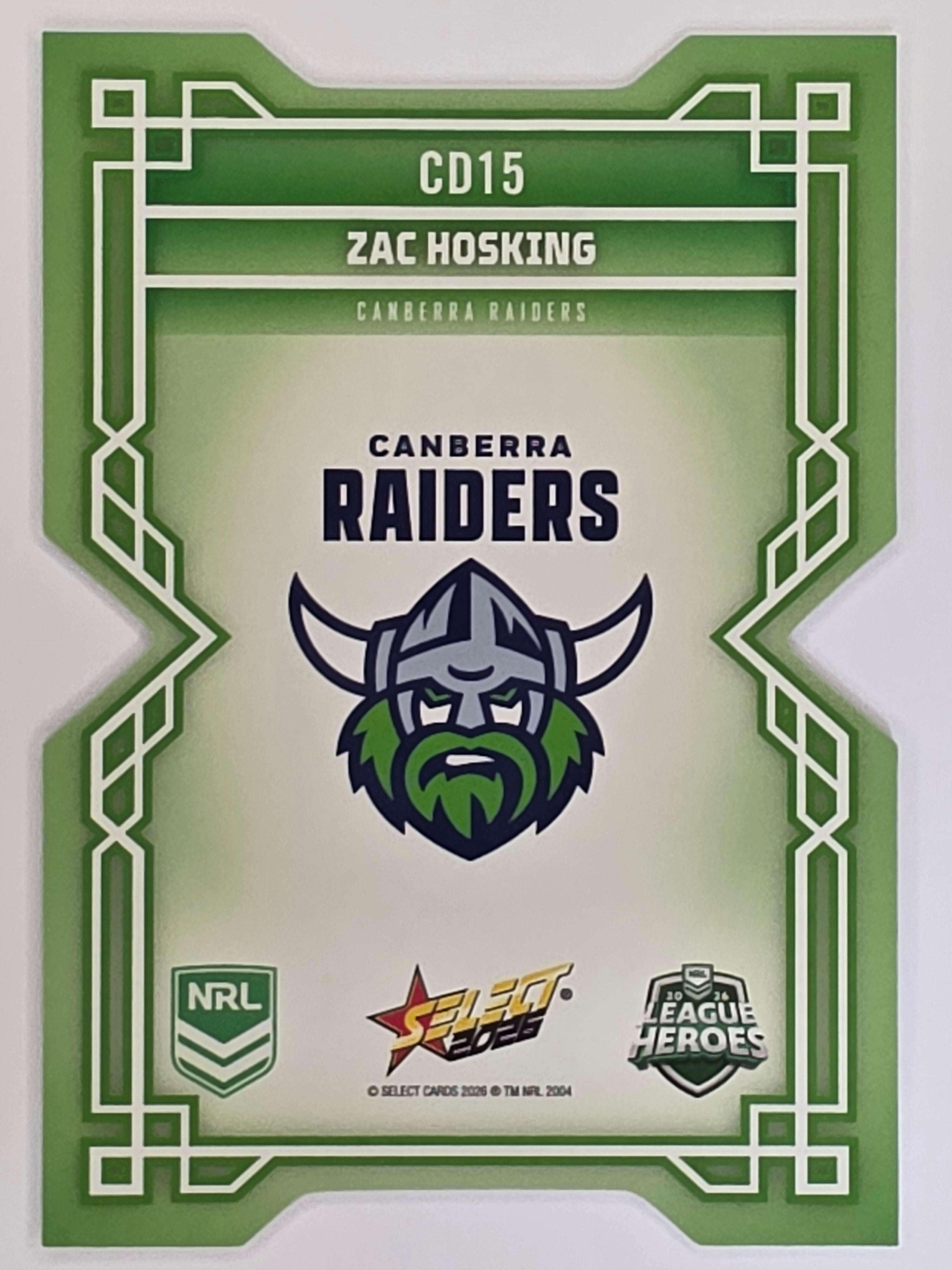 NRL 2026 League Heroes | Colours Diecut | #CD15 | Zac Hosking | Canberra Raiders