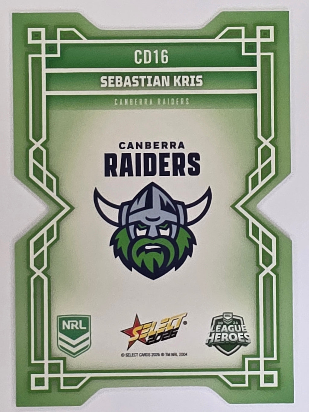 NRL 2026 League Heroes | Colours Diecut | #CD16 | Sebastian Kris | Canberra Raiders