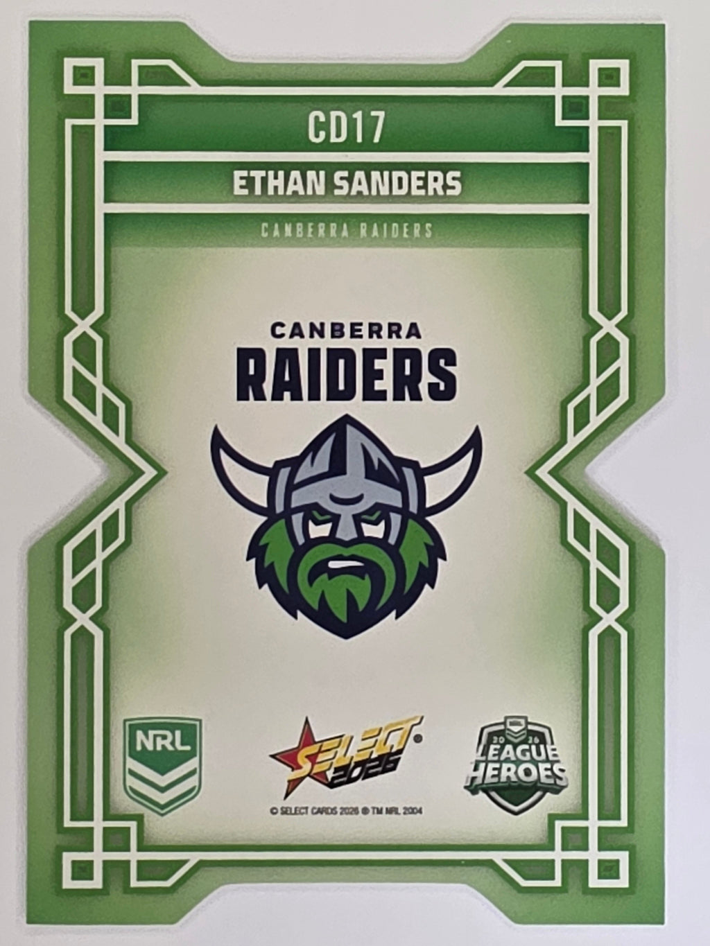 NRL 2026 League Heroes | Colours Diecut | #CD17 | Ethan Sanders | Canberra Raiders