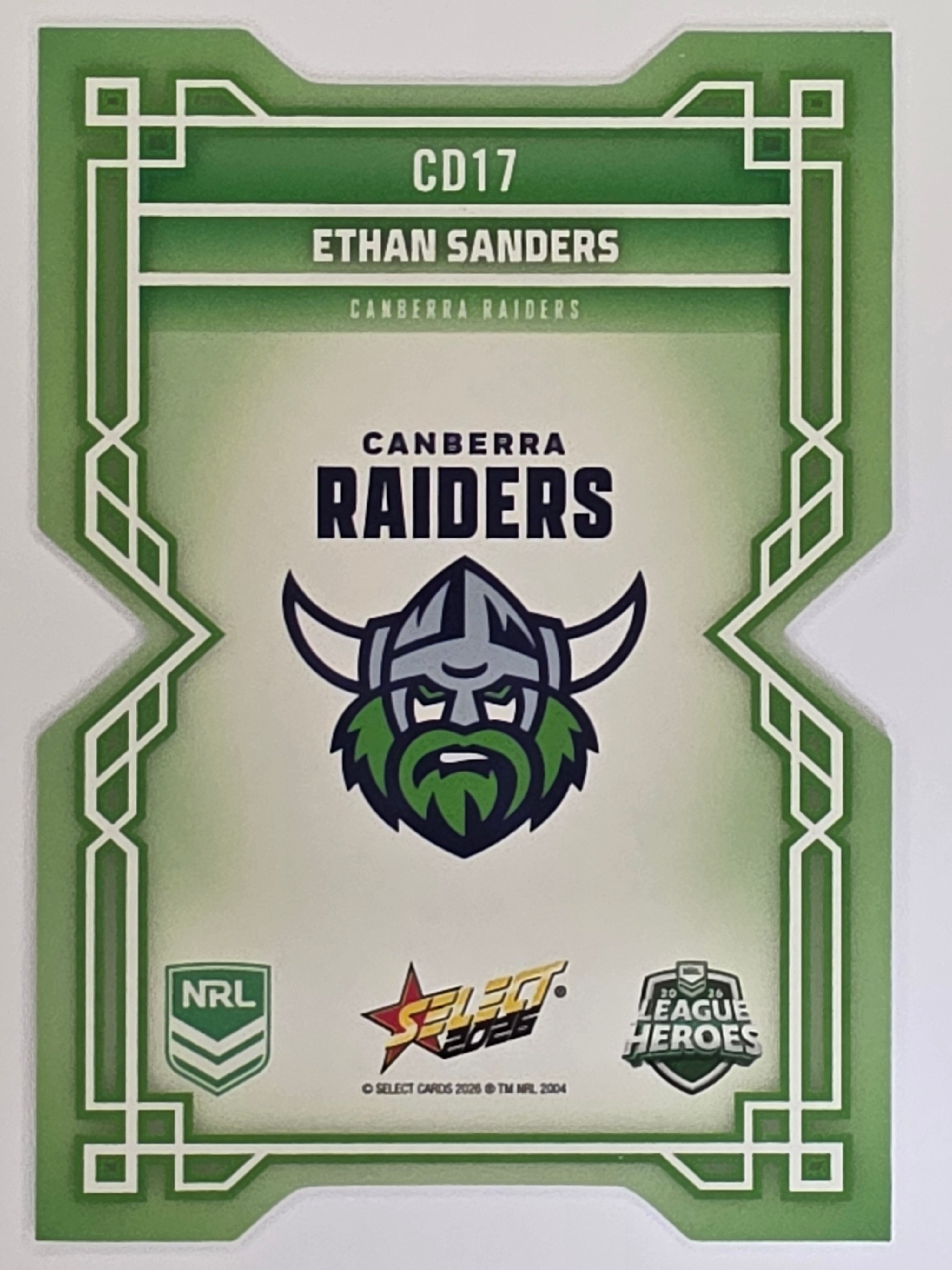 NRL 2026 League Heroes | Colours Diecut | #CD17 | Ethan Sanders | Canberra Raiders