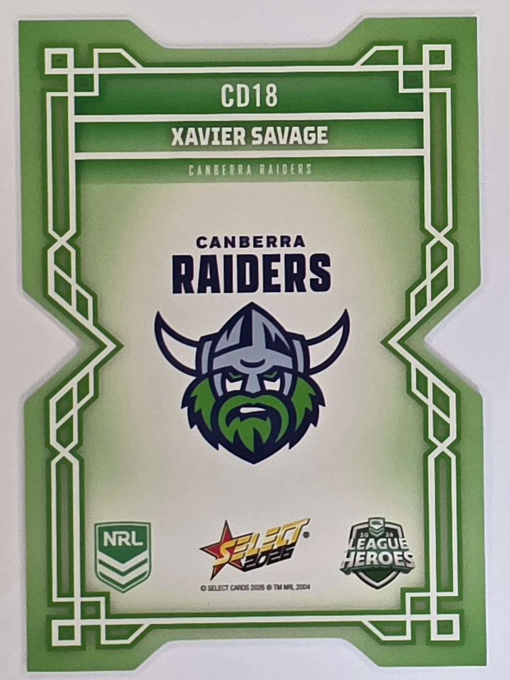 NRL 2026 League Heroes | Colours Diecut | #CD18 | Xavier Savage | Canberra Raiders