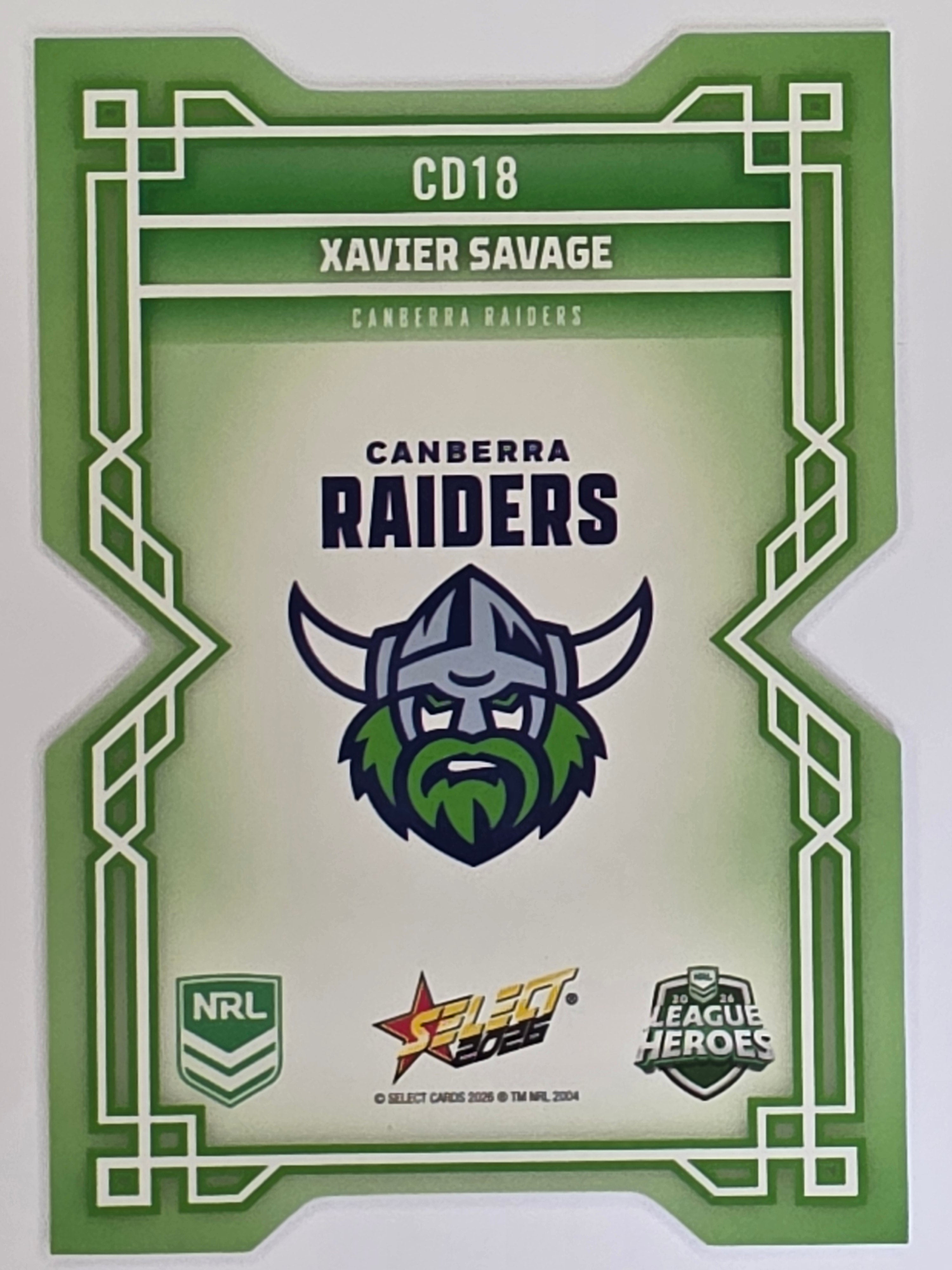 NRL 2026 League Heroes | Colours Diecut | #CD18 | Xavier Savage | Canberra Raiders