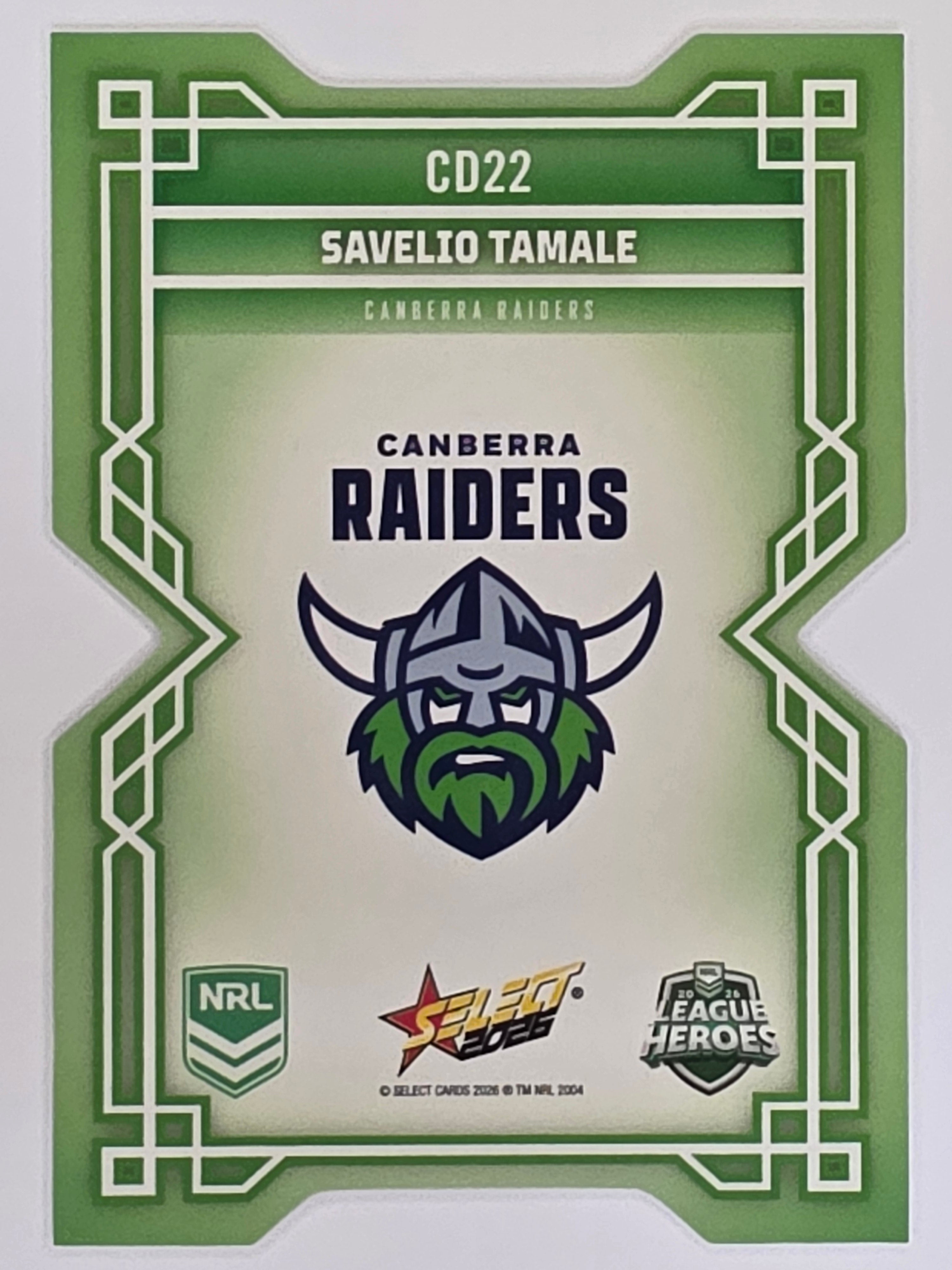 NRL 2026 League Heroes | Colours Diecut | #CD22 | Savelio Tamale | Canberra Raiders