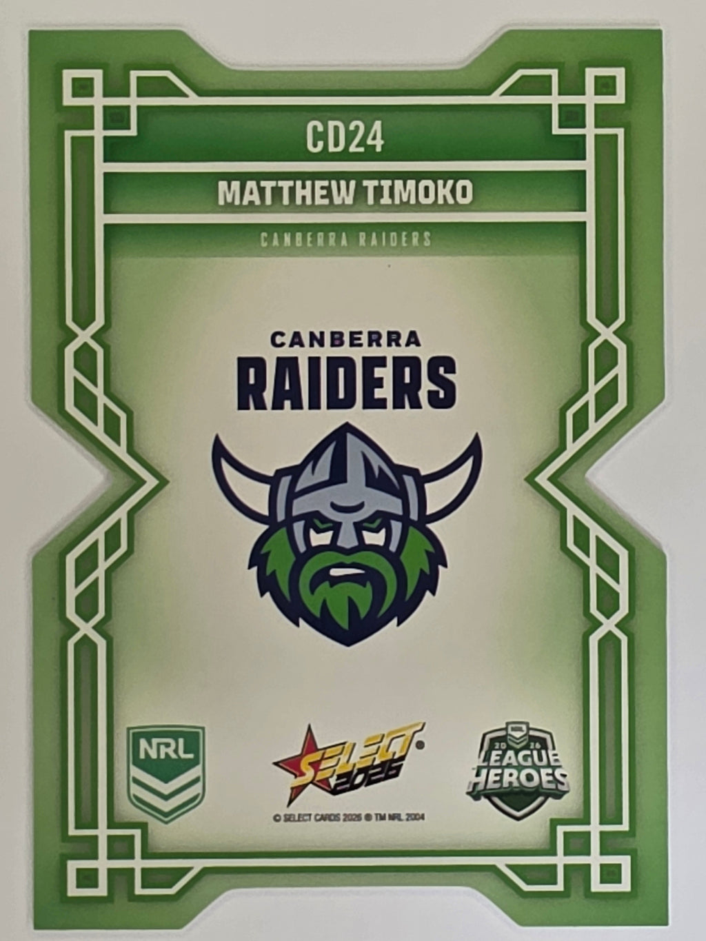 NRL 2026 League Heroes | Colours Diecut | #CD24 | Matthew Timoko | Canberra Raiders