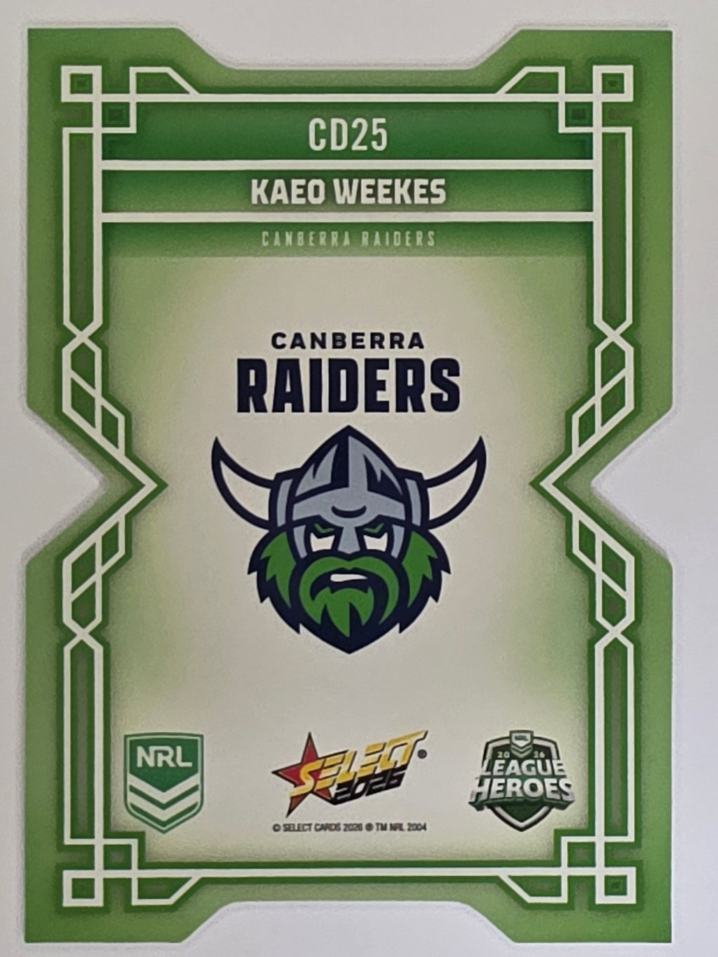NRL 2026 League Heroes | Colours Diecut | #CD25 | Kaeo Weekes | Canberra Raiders