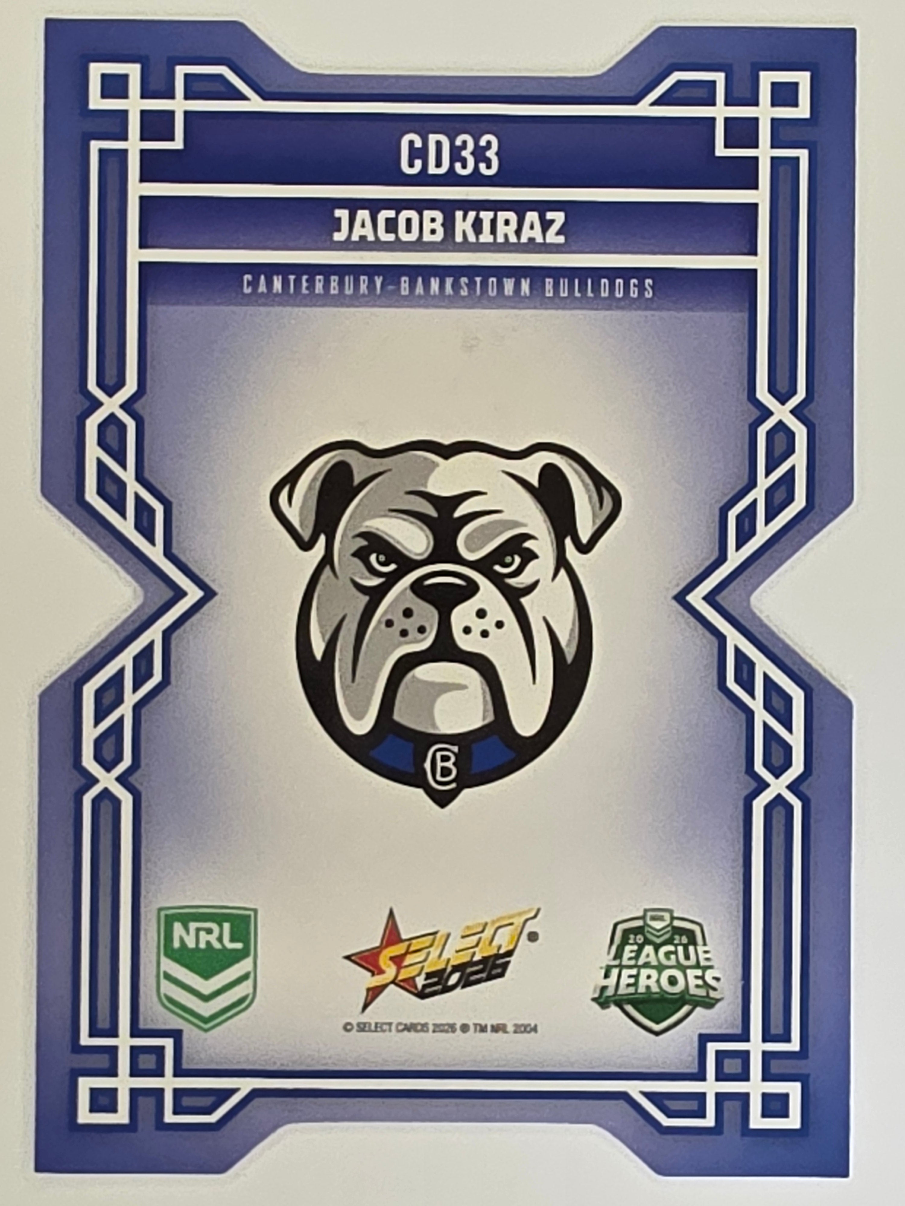 NRL 2026 League Heroes | Colours Diecut | #CD33 | Jacob Kiraz | Canterbury Bulldogs