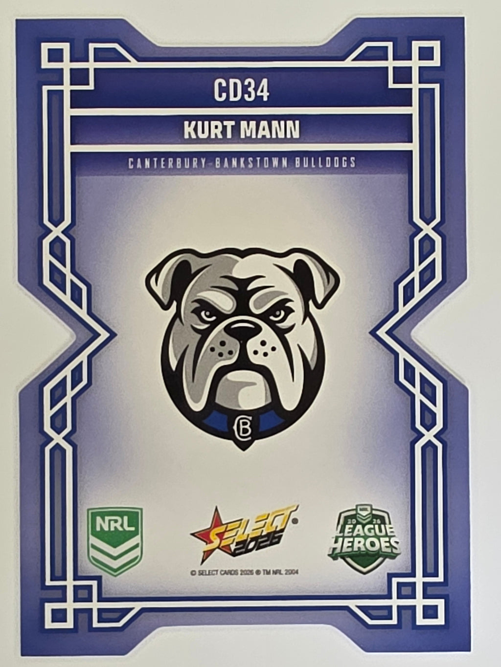 NRL 2026 League Heroes | Colours Diecut | #CD34 | Kurt Mann |Canterbury Bulldogs