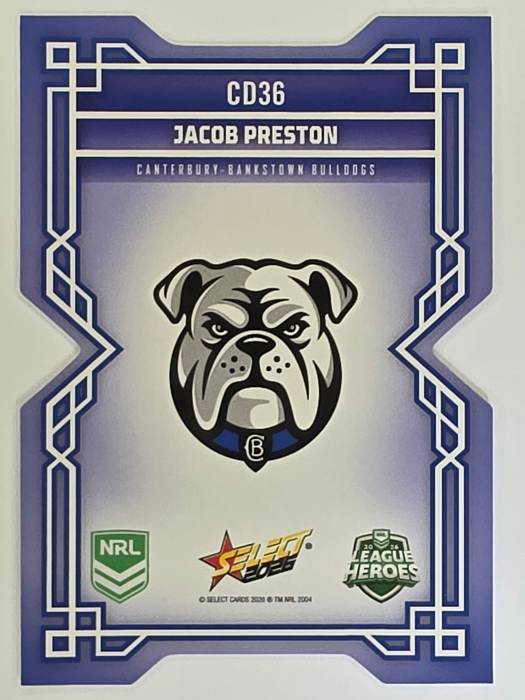 NRL 2026 League Heroes | Colours Diecut | #CD36 | Jacob Preston | Canterbury Bulldogs