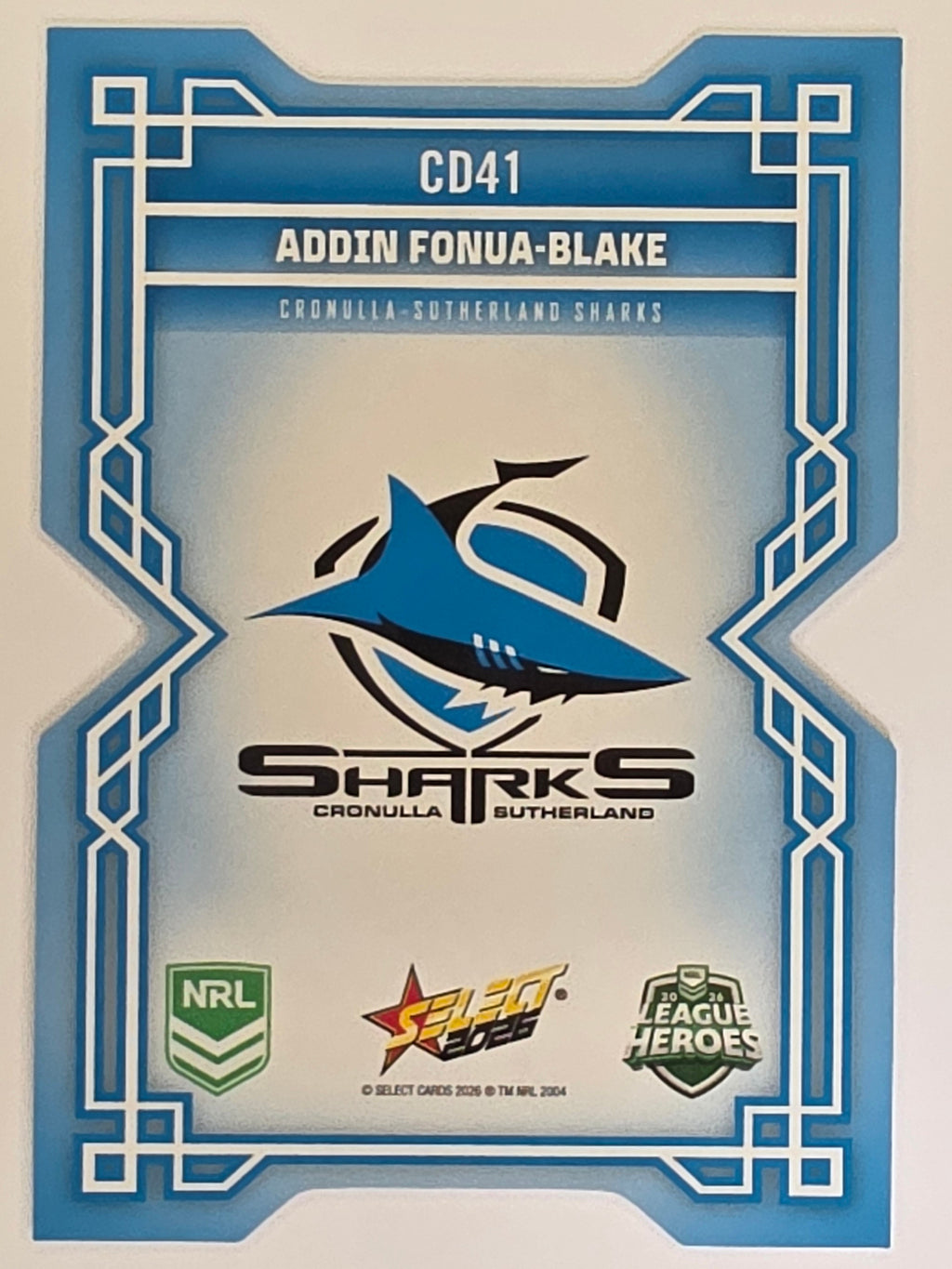 NRL 2026 League Heroes | Colours Diecut | #CD41 | Addin Fonua-Blake | Cronulla Sharks