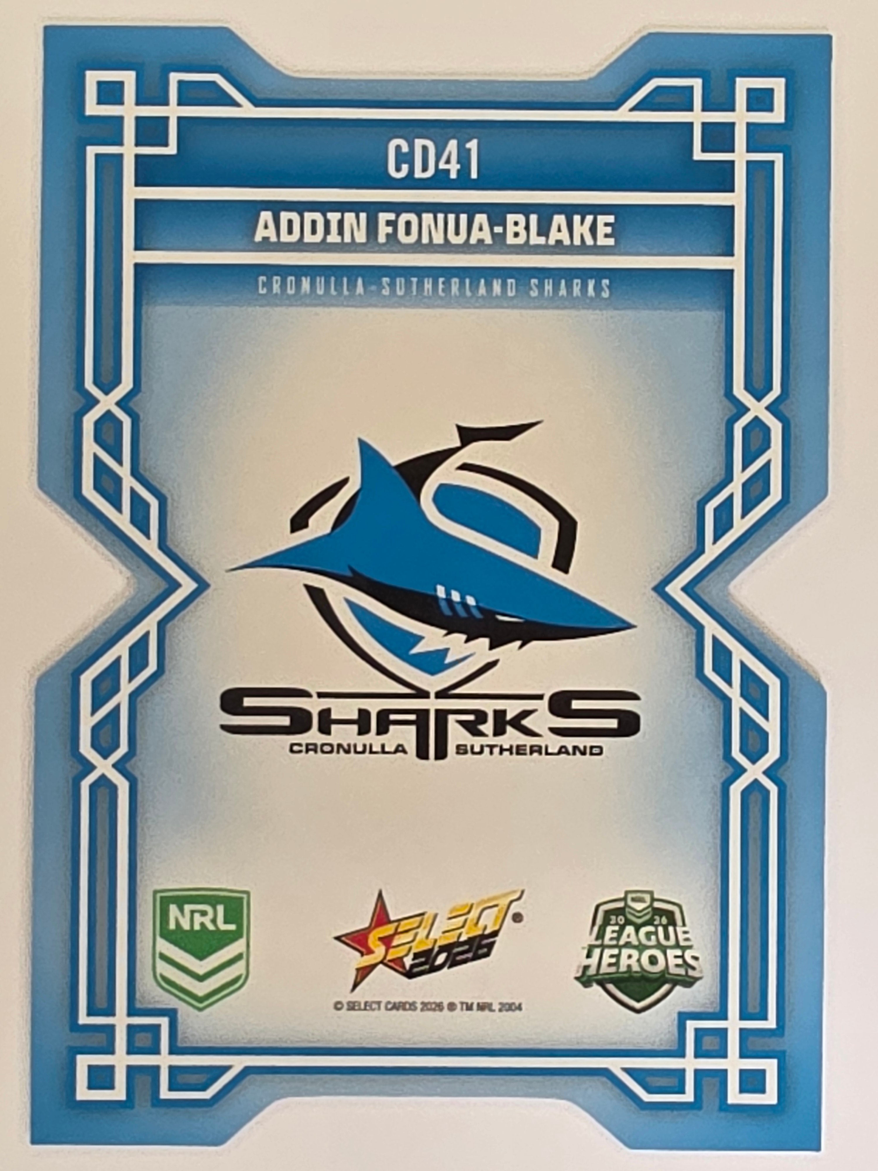 NRL 2026 League Heroes | Colours Diecut | #CD41 | Addin Fonua-Blake | Cronulla Sharks