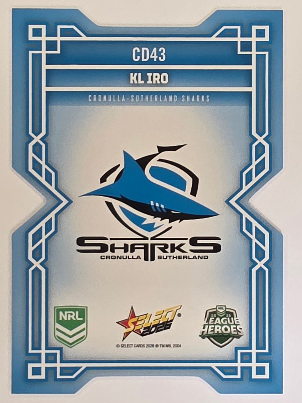 NRL 2026 League Heroes | Colours Diecut | #CD43 | KL Iro | Cronulla Sharks