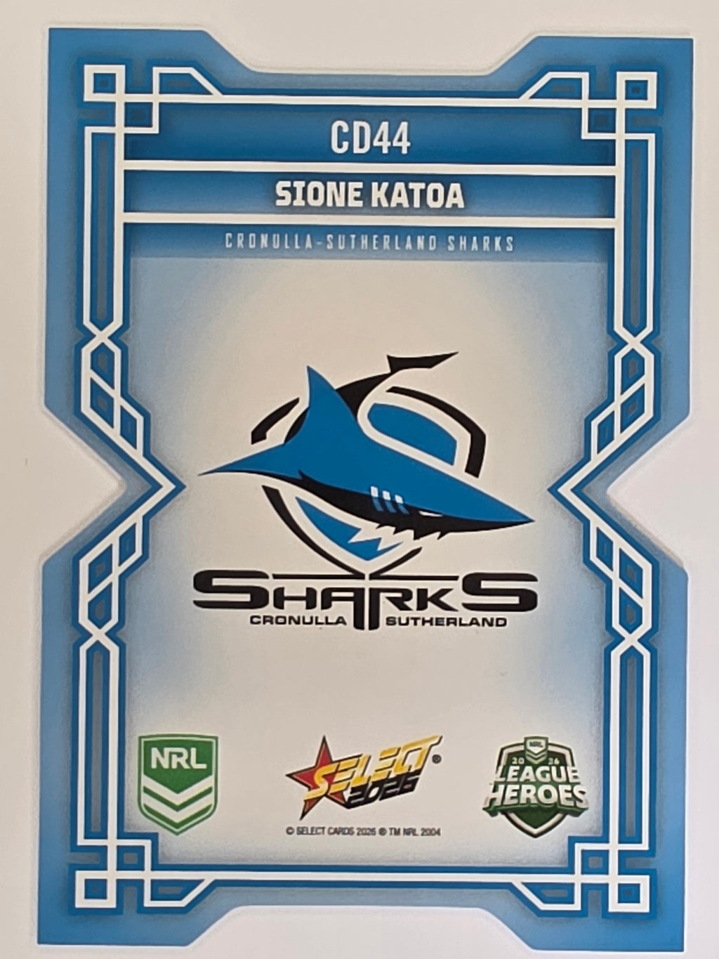 NRL 2026 League Heroes | Colours Diecut | #CD44 | Sione Katoa | Cronulla Sharks