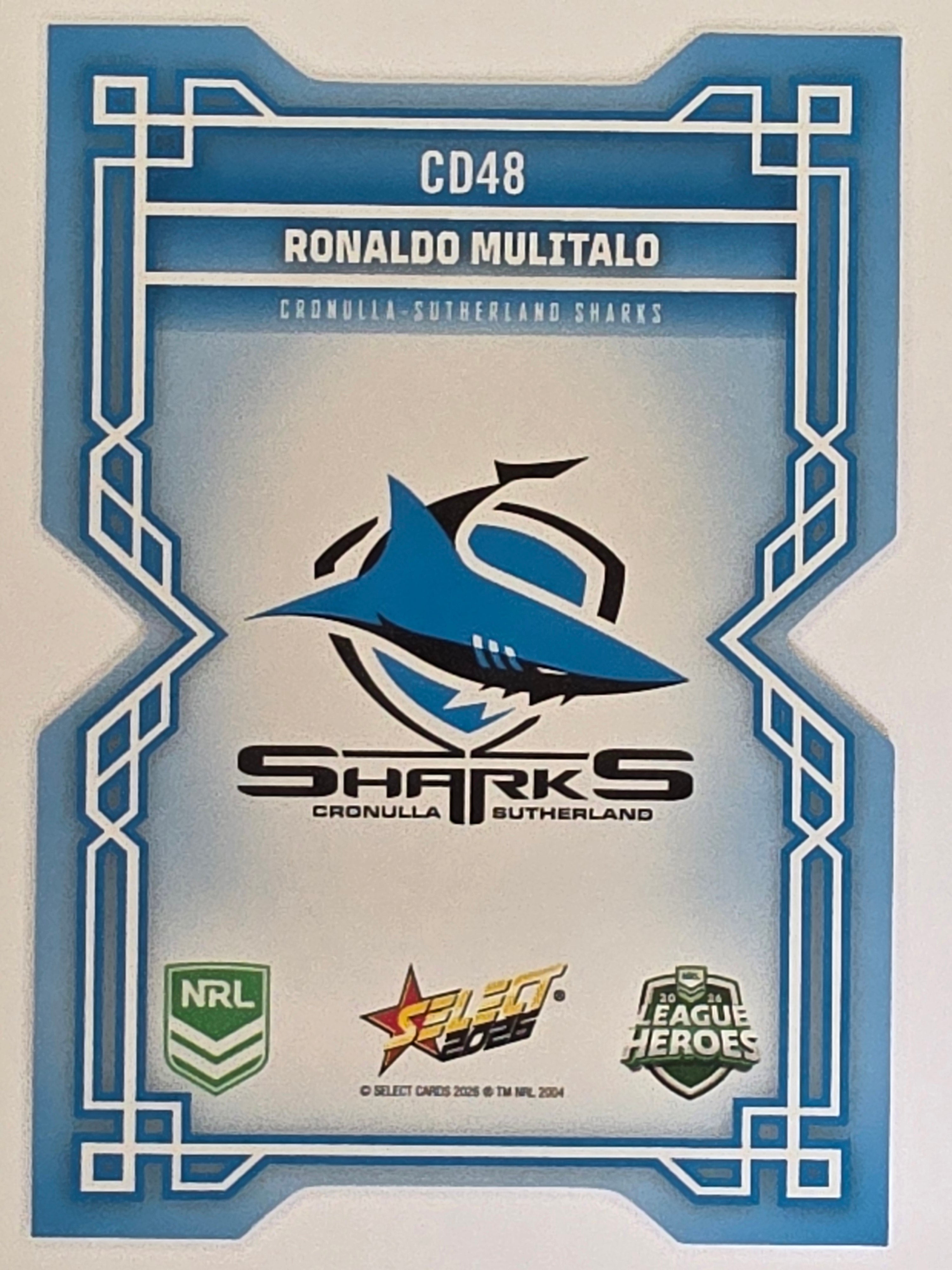NRL 2026 League Heroes | Colours Diecut | #CD48 | Ronaldo Mulitalo | Cronulla Sharks