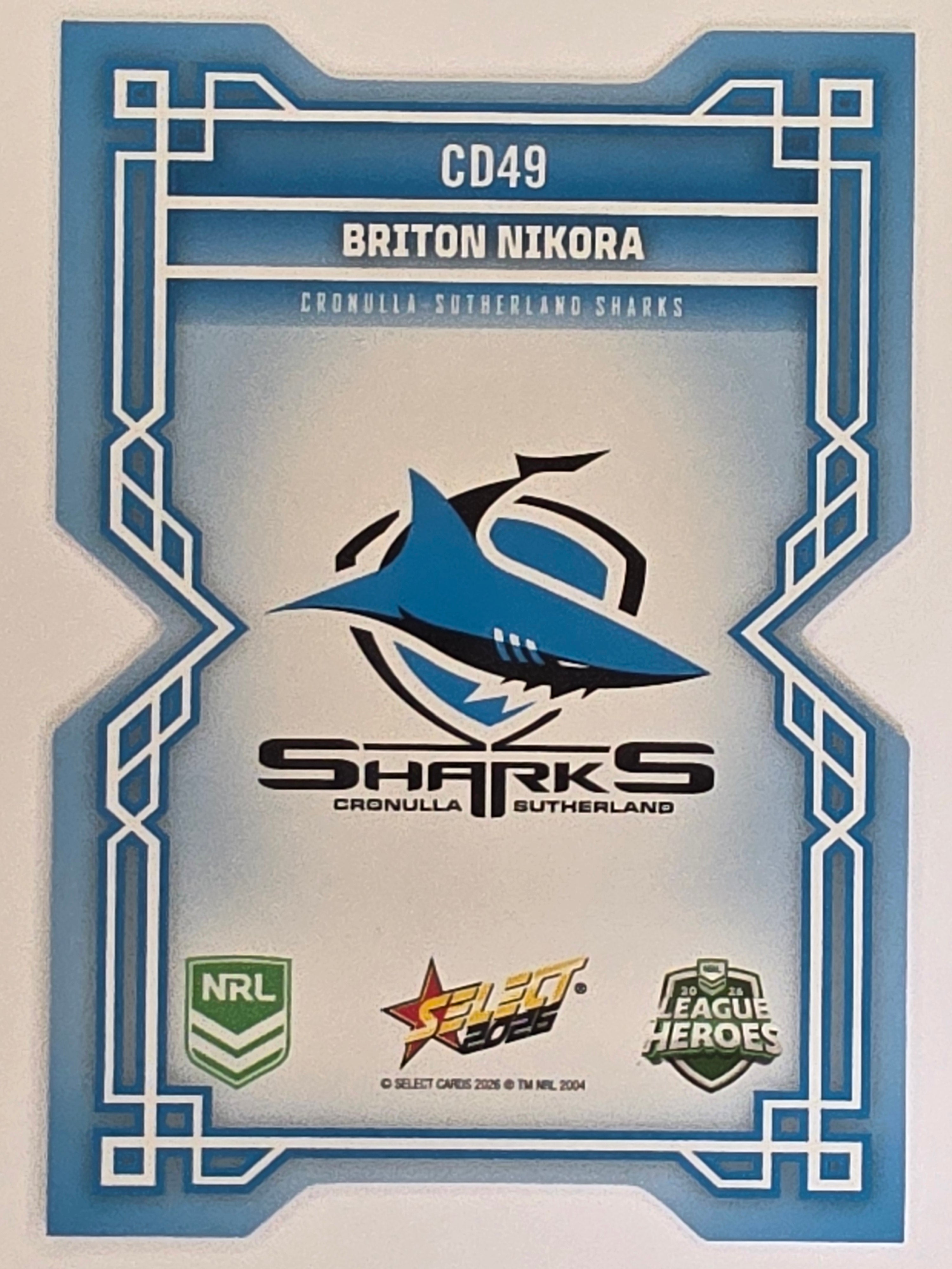 NRL 2026 League Heroes | Colours Diecut | #CD49 | Briton Nikora |Cronulla Sharks