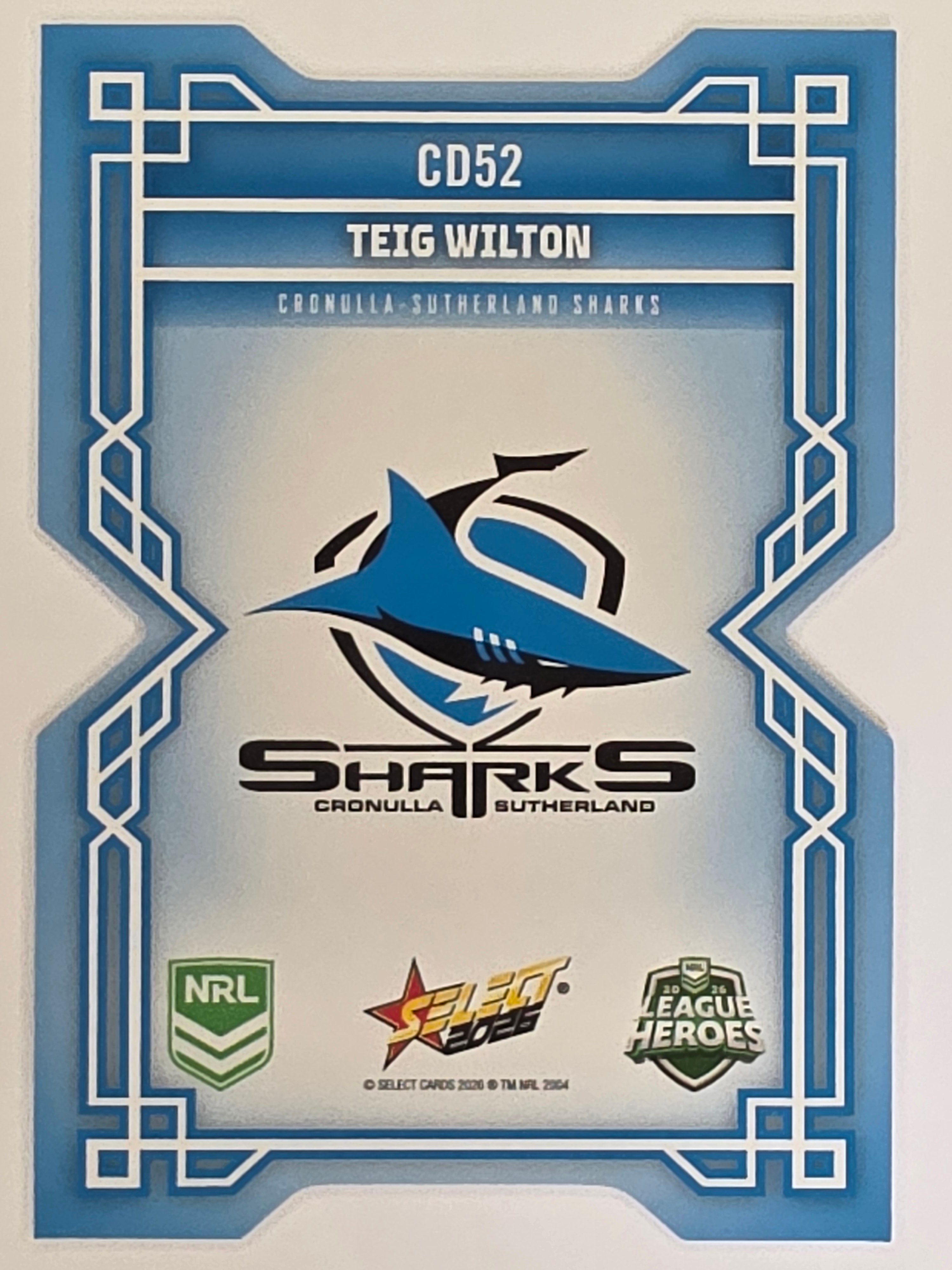 NRL 2026 League Heroes | Colours Diecut | #CD52 | Teig Wilton | Cronulla Sharks