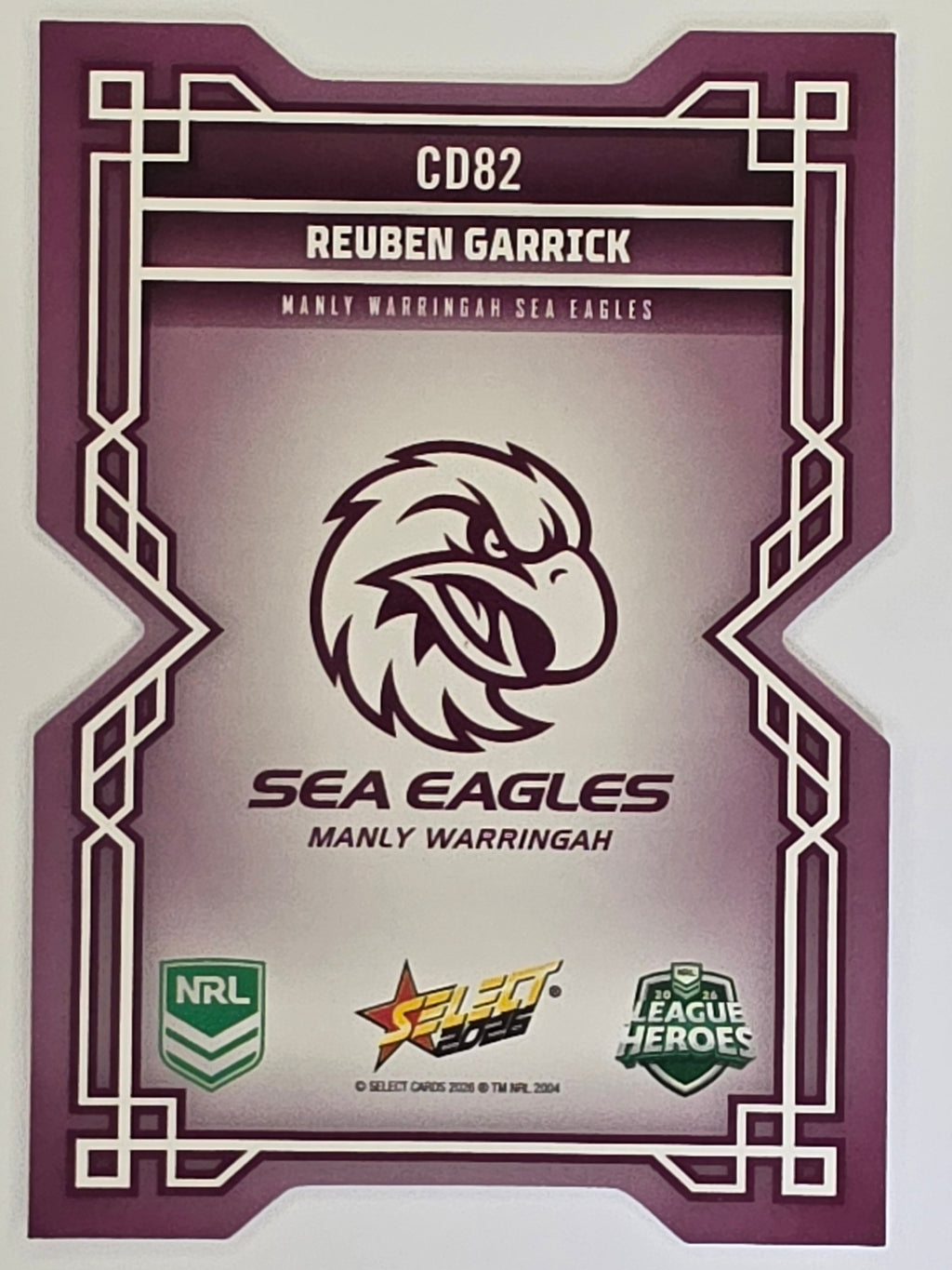 NRL 2026 League Heroes | Colours Diecut | #CD82 | Reuben Garrick | Manly Sea Eagles