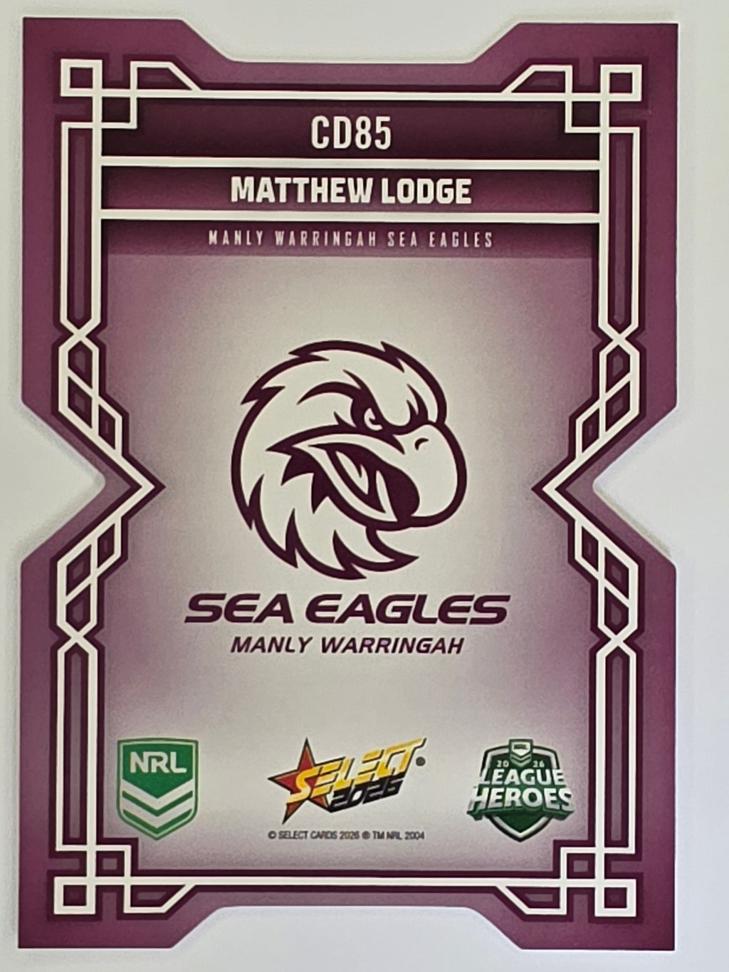 NRL 2026 League Heroes | Colours Diecut | #CD85 |Matthew Lodge |Manly Sea Eagles