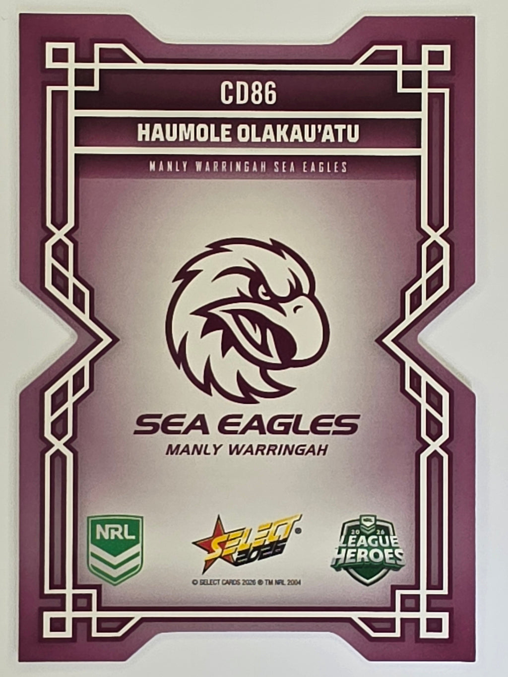 NRL 2026 League Heroes | Colours Diecut | #CD86 | Haumole Olakau’atu | Manly Sea Eagles