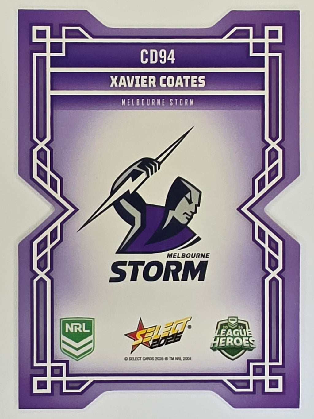 NRL 2026 League Heroes | Colours Diecut | #CD94 | Xavier Coates |Melbourne Storm