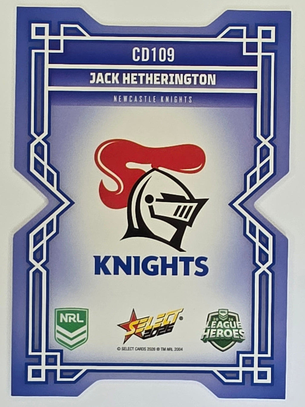 NRL 2026 League Heroes | Colours Diecut | #CD109 | Jack Hetherington | Newcastle Knights