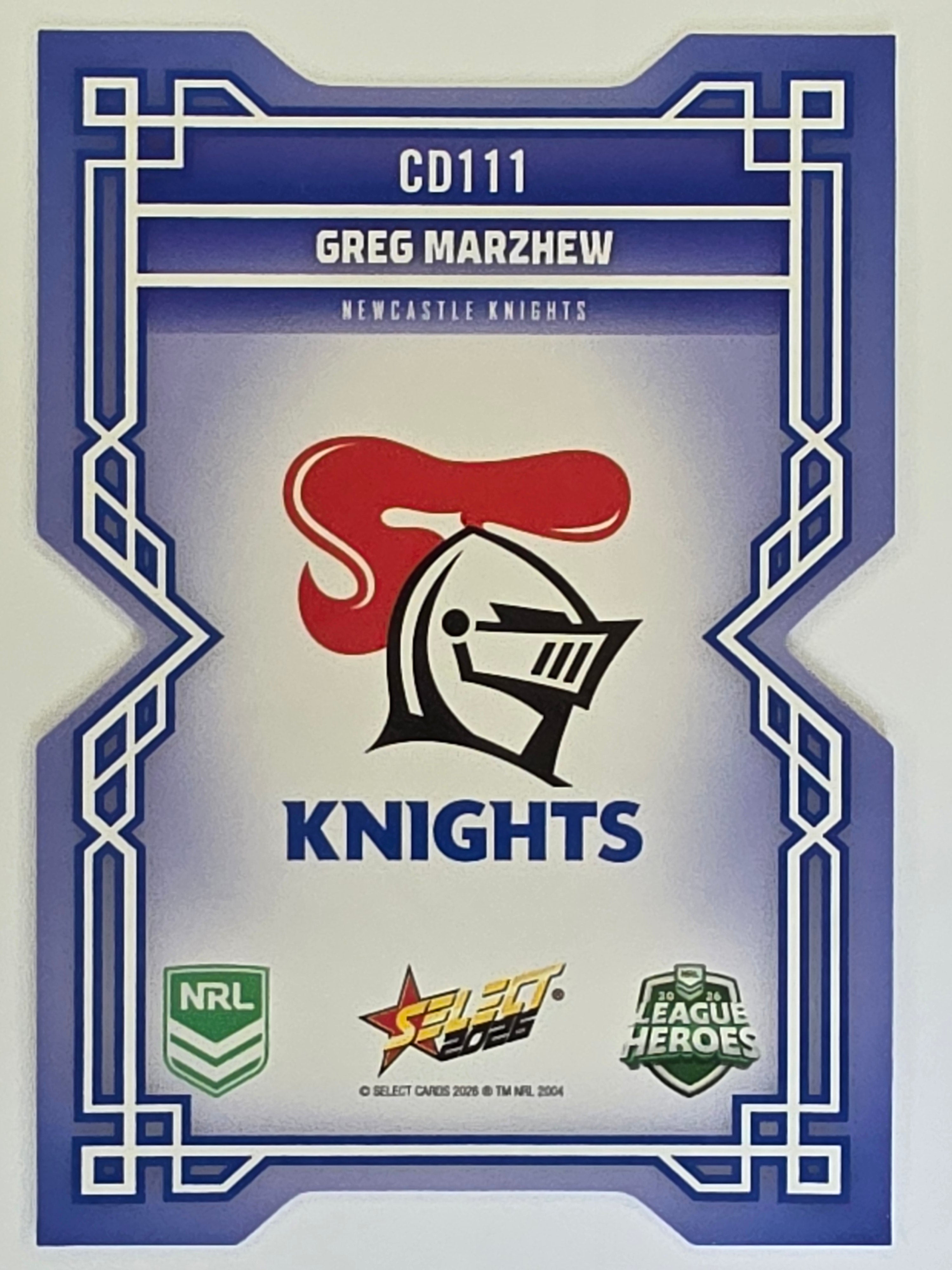 NRL 2026 League Heroes | Colours Diecut | #CD111 | Greg Marzhew | Newcastle Knights