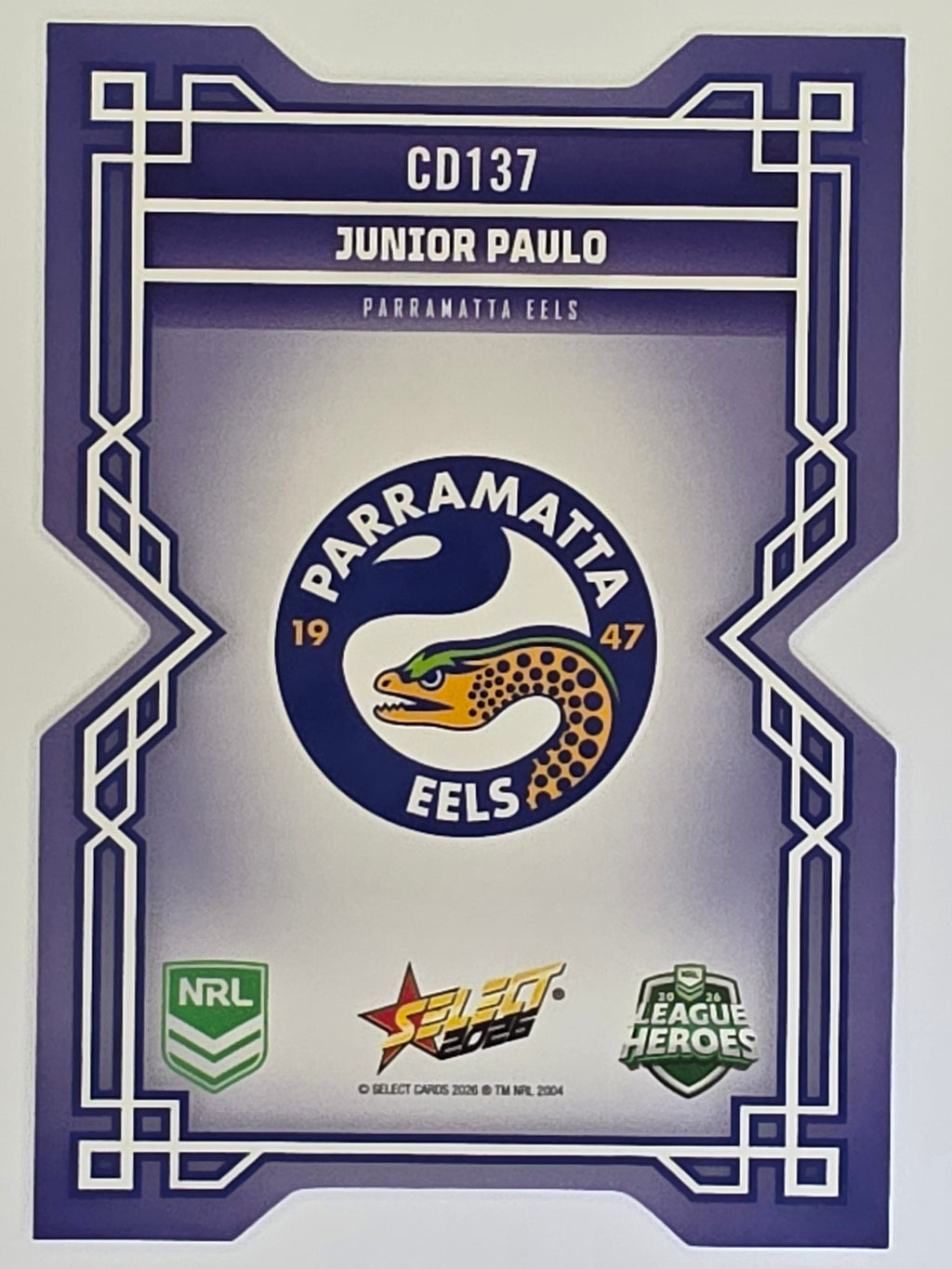 NRL 2026 League Heroes | Colours Diecut | #CD137 | Junior Paulo |Parramatta Eels