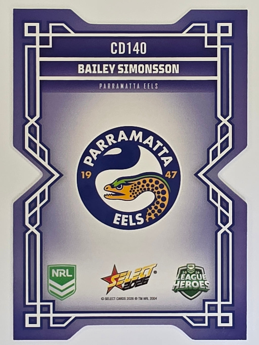 NRL 2026 League Heroes | Colours Diecut | #CD140 | Bailey Simonsson | Parramatta Eels