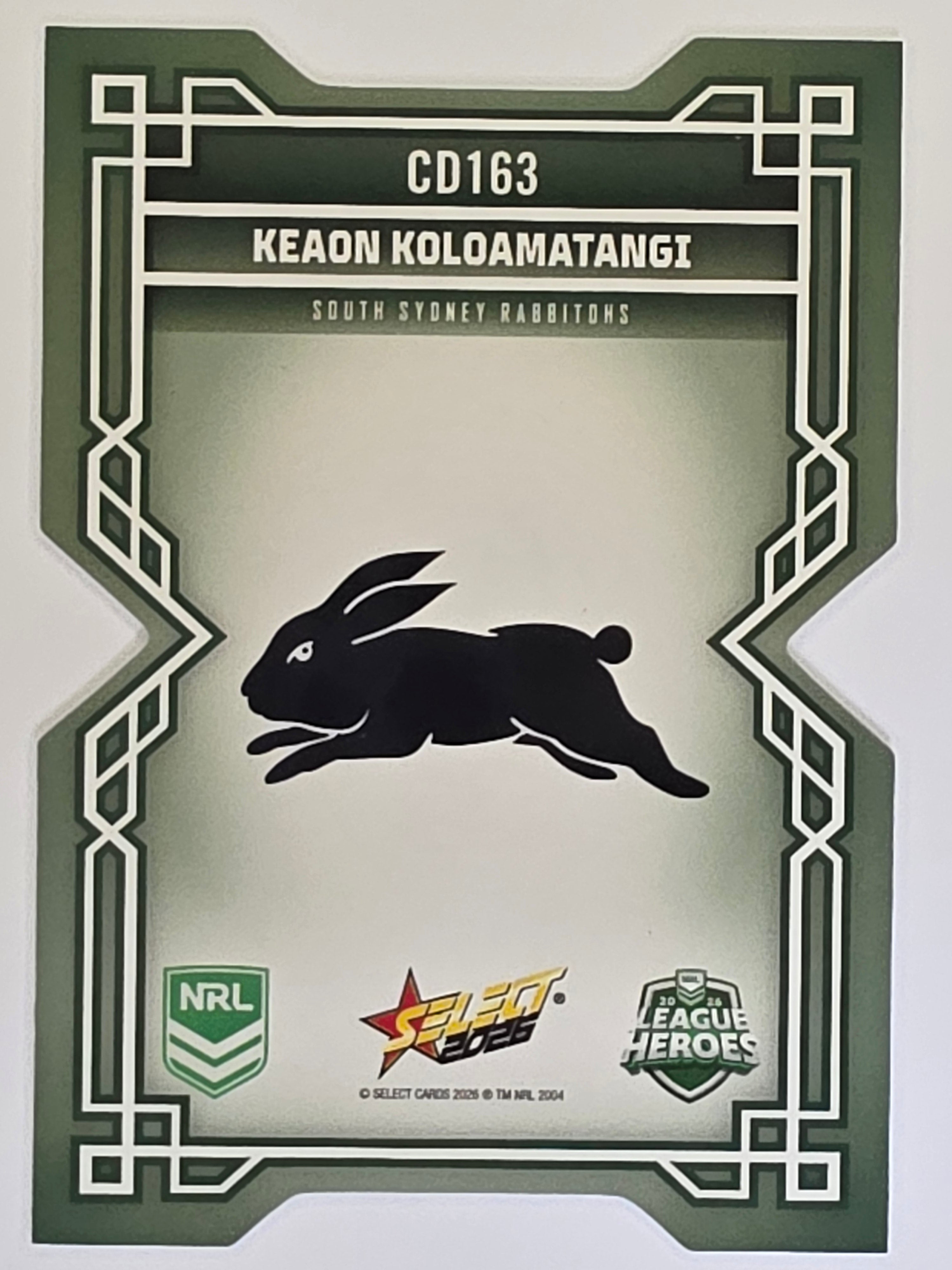 NRL 2026 League Heroes | Colours Diecut | #CD163 | Keaon Koloamatangi | South Sydney Rabbitohs