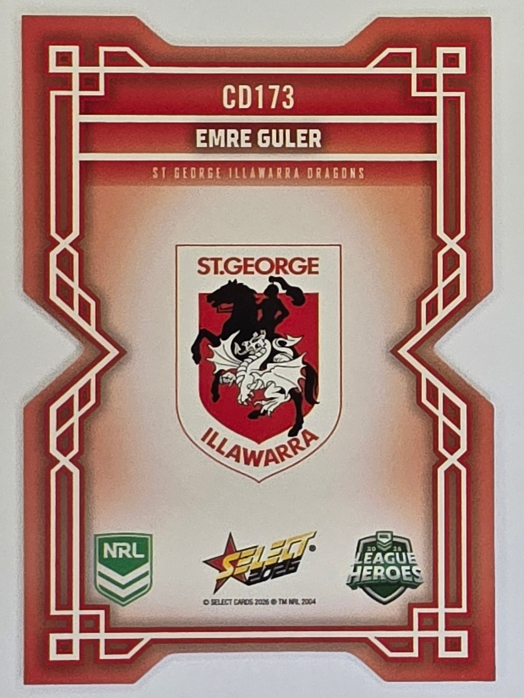 NRL 2026 League Heroes | Colours Diecut | #CD173 | Emre Guler |St George Dragons