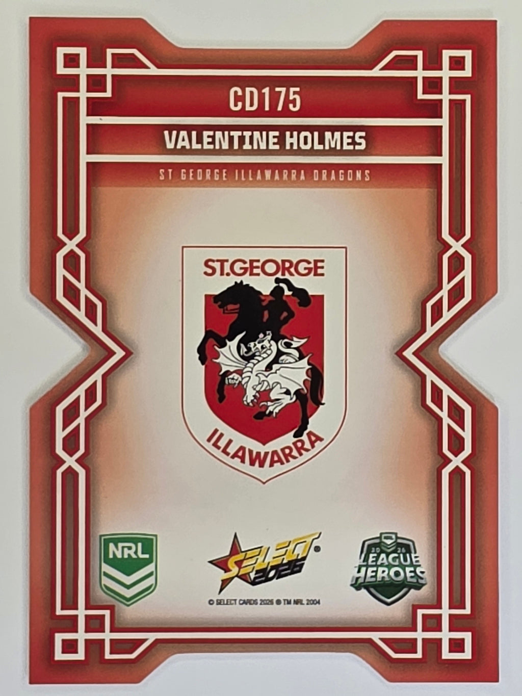 NRL 2026 League Heroes | Colours Diecut | #CD175 | Valentine Holmes | St George Dragons