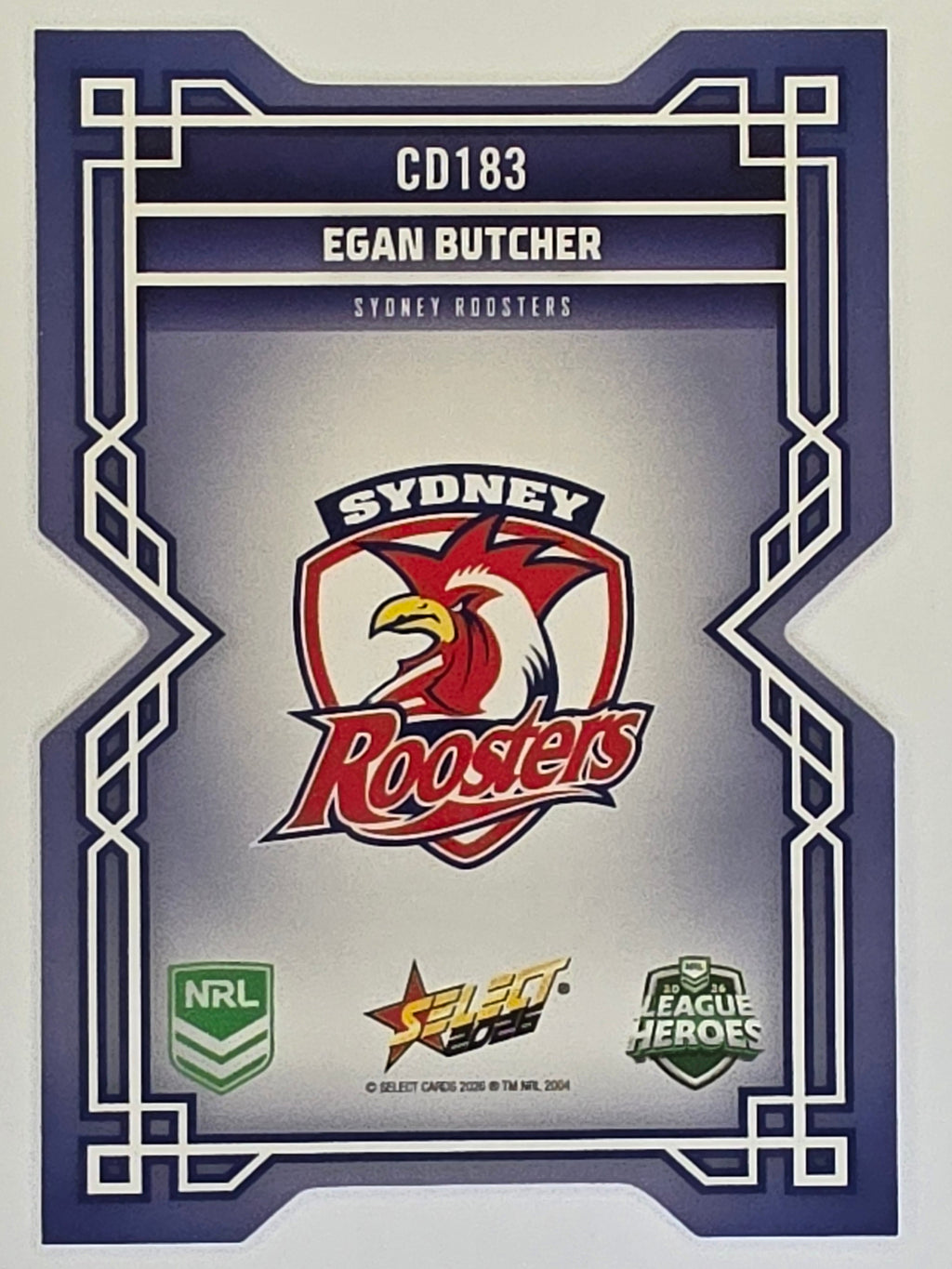 NRL 2026 League Heroes | Colours Diecut | #CD183 | Egan Butcher |Sydney Roosters