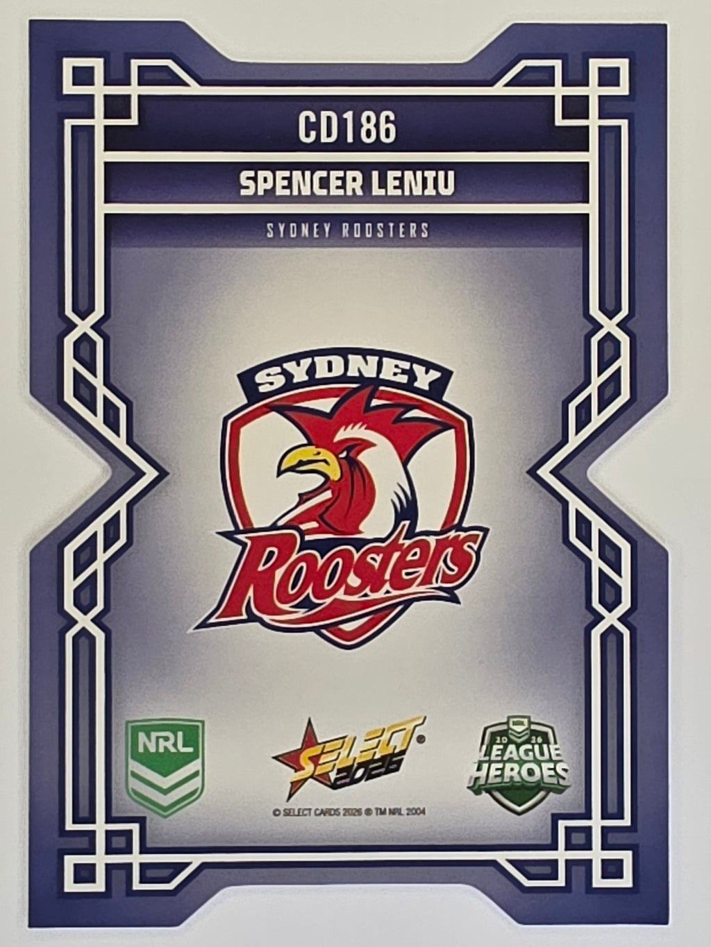 NRL 2026 League Heroes | Colours Diecut | #CD186 |Spencer Leniu |Sydney Roosters