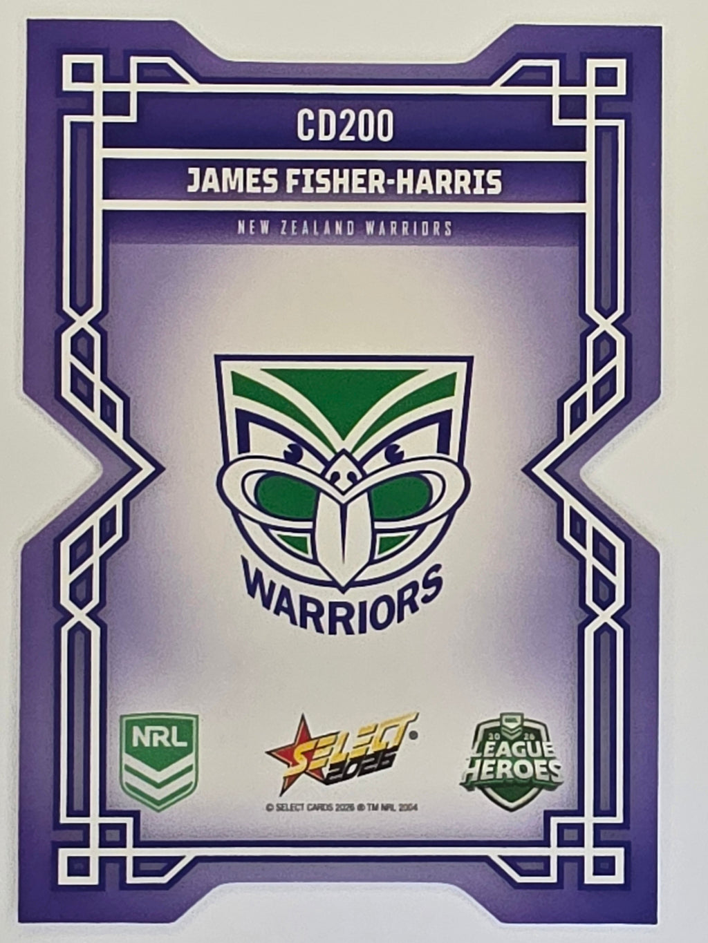 NRL 2026 League Heroes | Colours Diecut | #CD200 | James Fisher-Harris | New Zealand Warriors